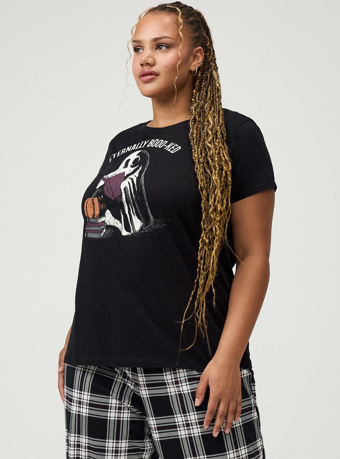 Cotton Relaxed Crew Sleep Tee, ETERNALLY BOOKED GHOST BLACK, alternate