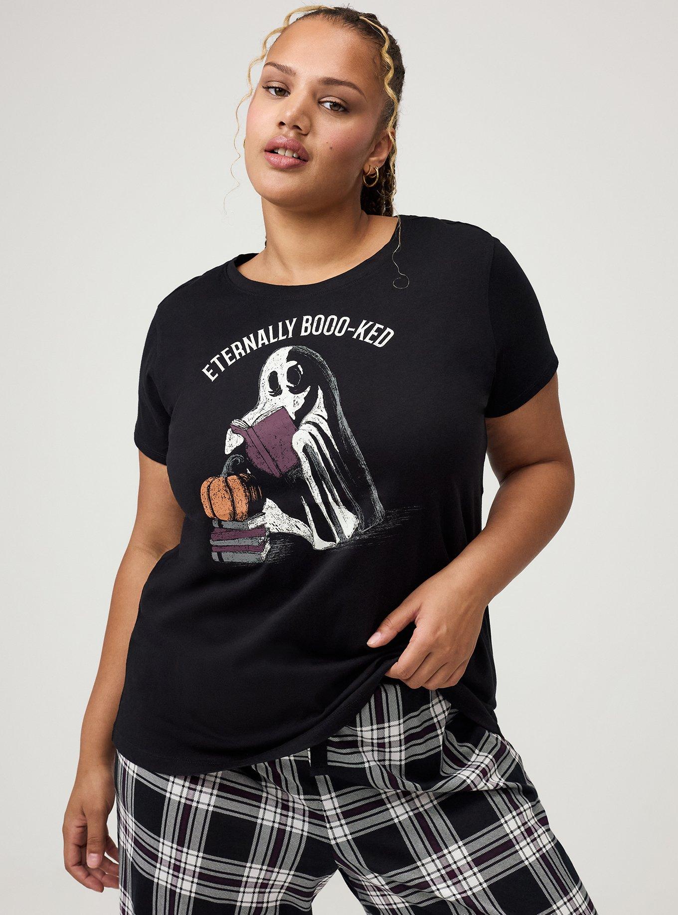 Cotton Relaxed Crew Sleep Tee, ETERNALLY BOOKED GHOST BLACK, hi-res
