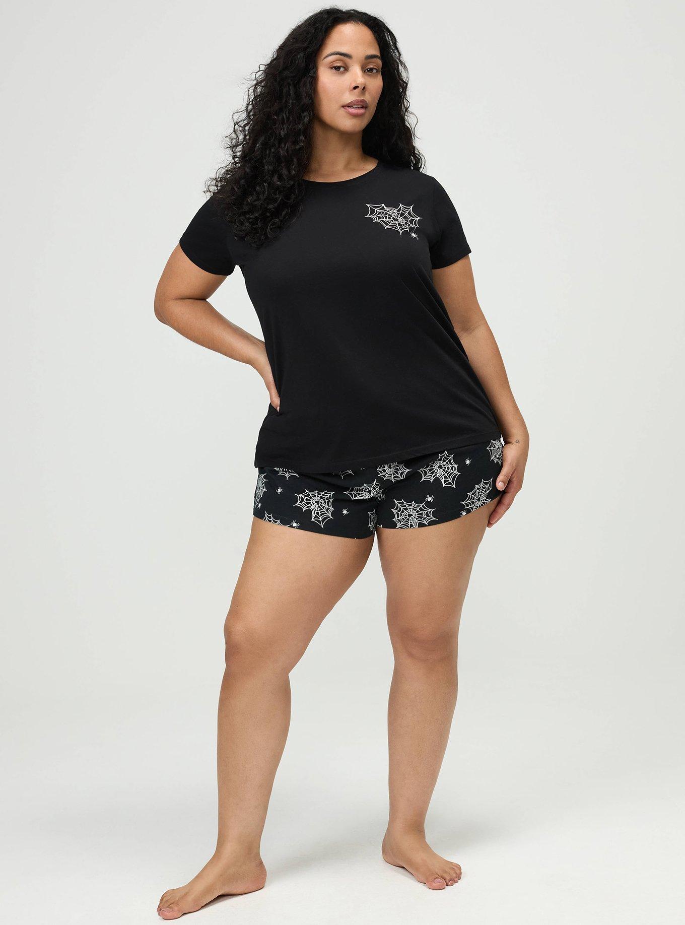Cotton Relaxed Crew Sleep Tee, WEBBED HEART BLACK, alternate