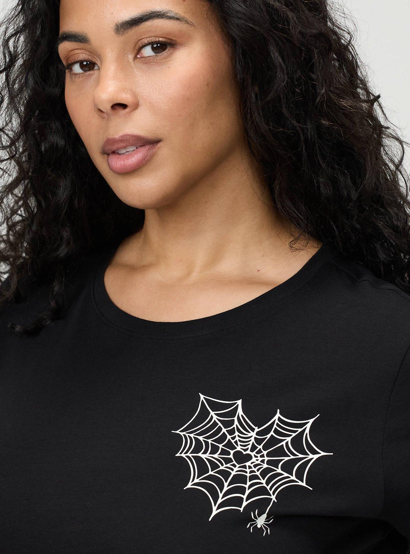 Cotton Relaxed Crew Sleep Tee, WEBBED HEART BLACK, alternate