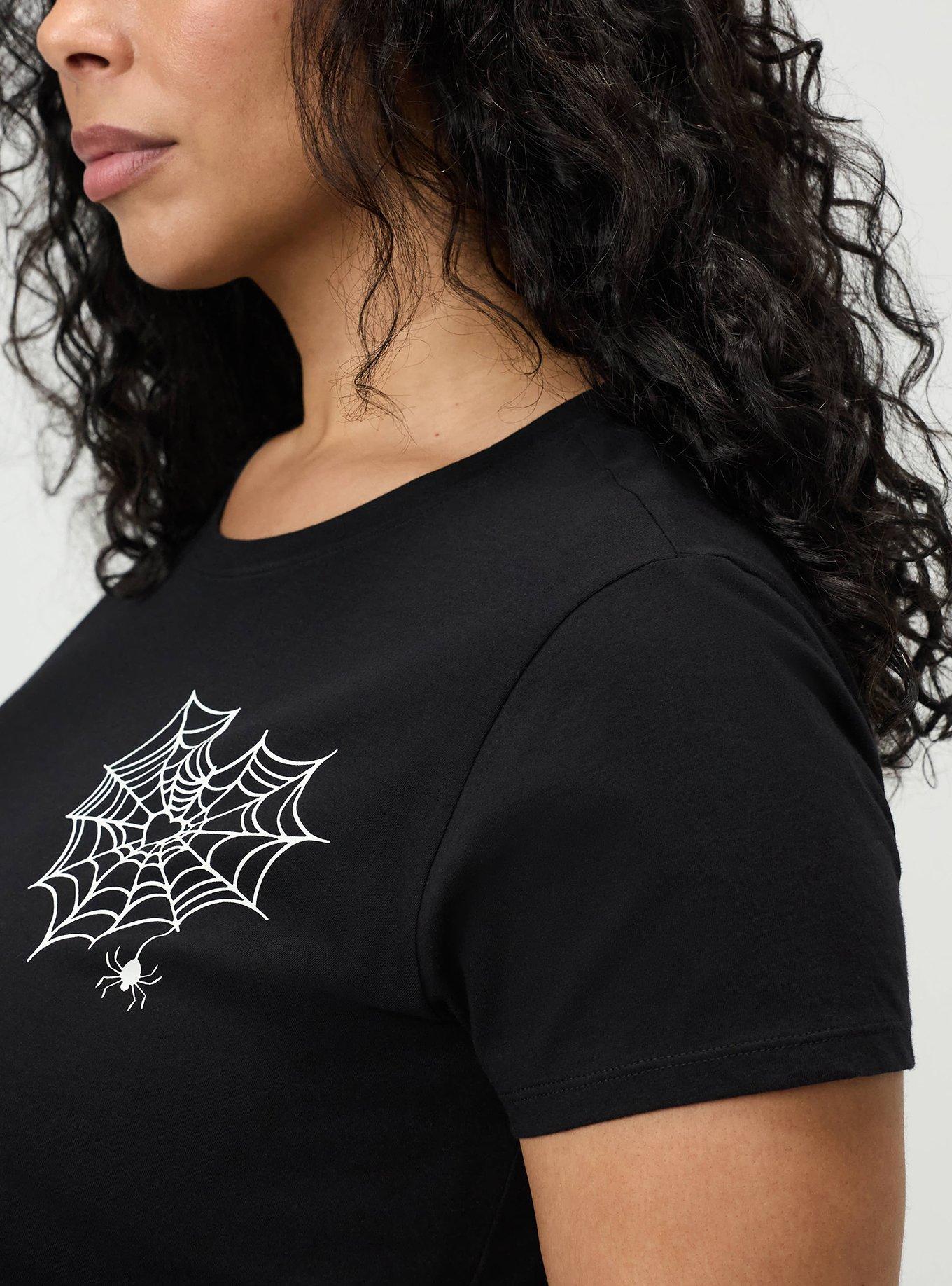 Cotton Relaxed Crew Sleep Tee, WEBBED HEART BLACK, alternate