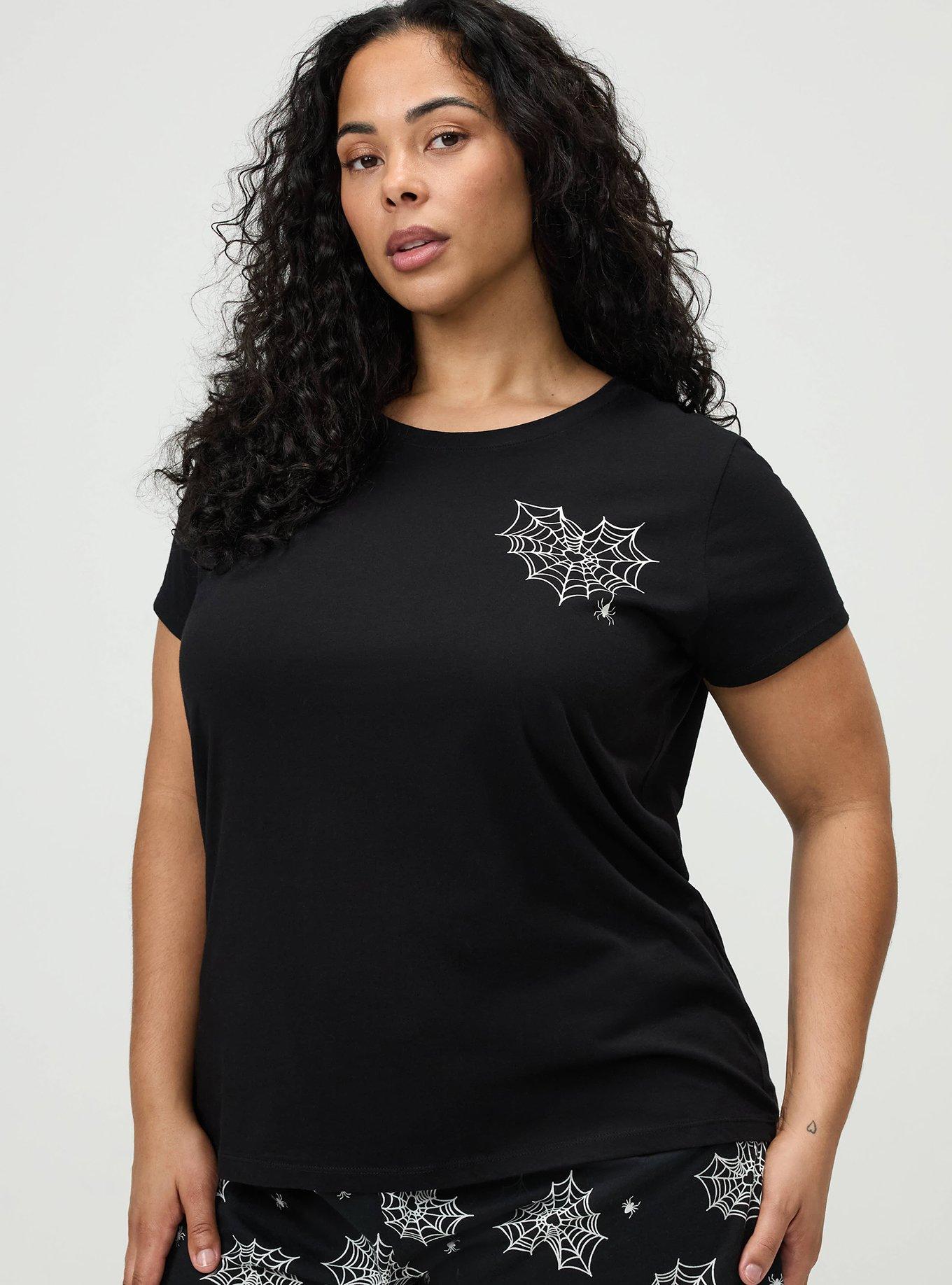 Cotton Relaxed Crew Sleep Tee, WEBBED HEART BLACK, hi-res