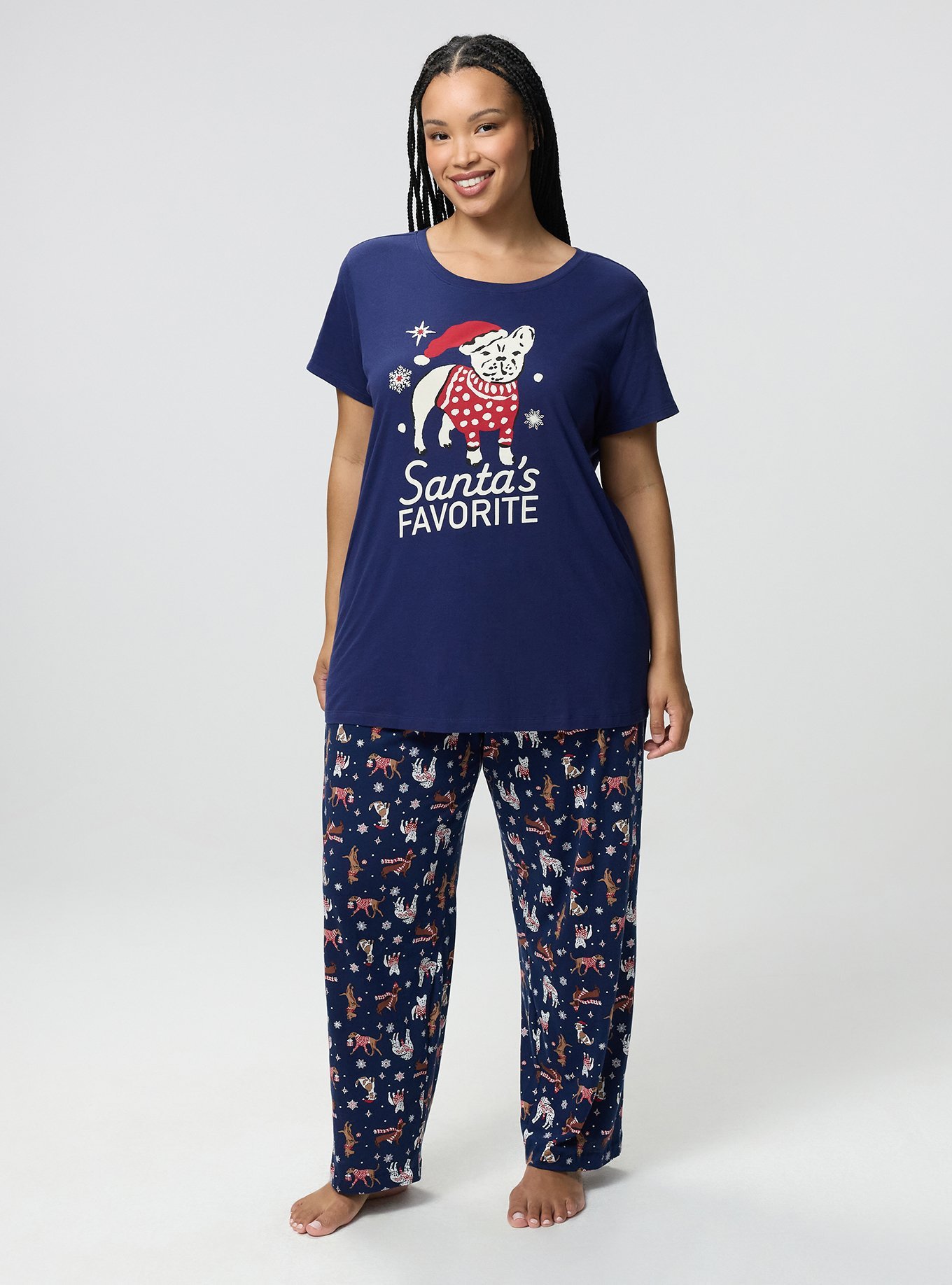 Cotton Relaxed Crew Sleep Tee, SANTAS FAVORITE FRENCHIE, alternate