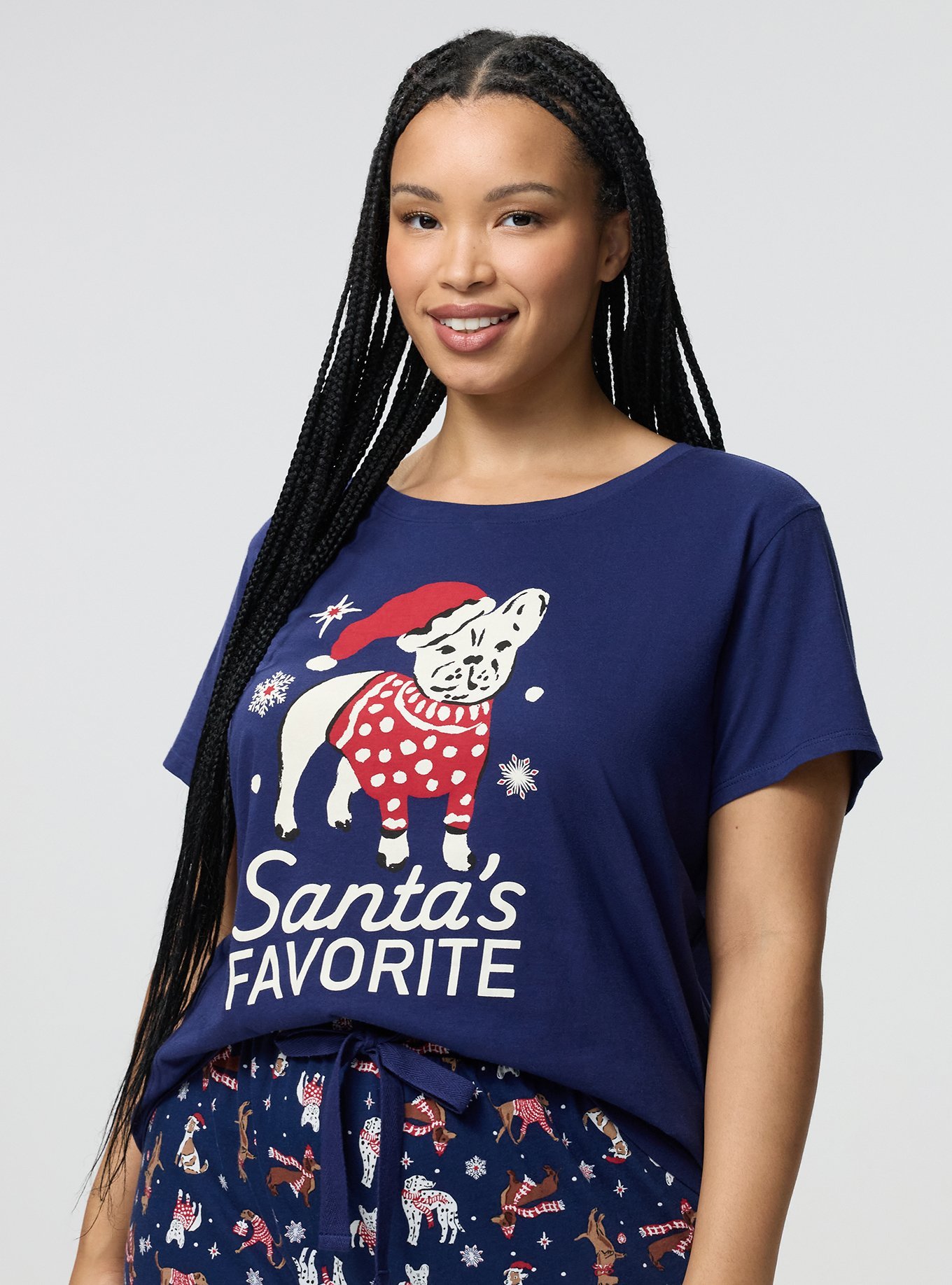 Cotton Relaxed Crew Sleep Tee, SANTAS FAVORITE FRENCHIE, alternate
