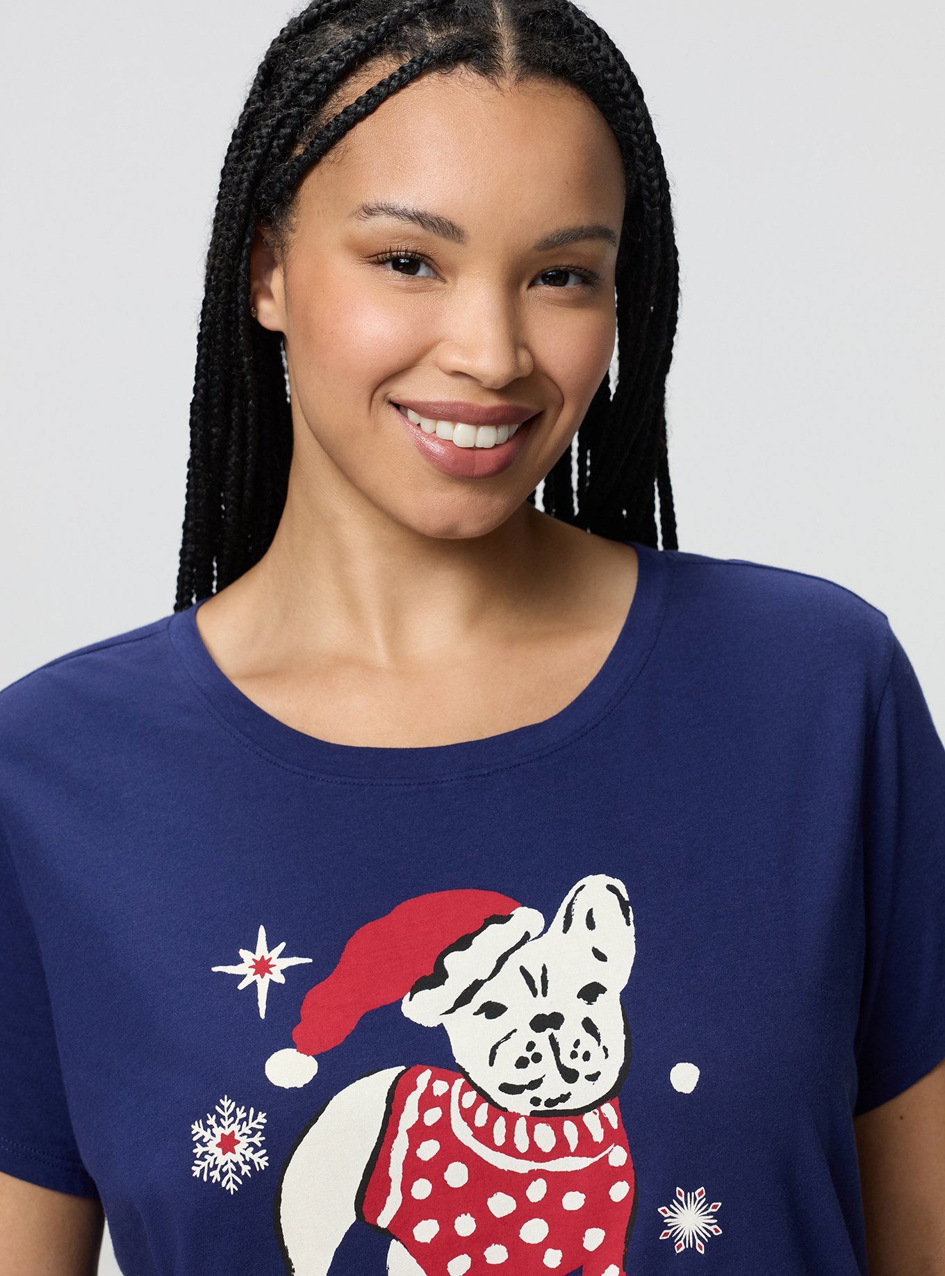 Cotton Relaxed Crew Sleep Tee, SANTAS FAVORITE FRENCHIE, alternate