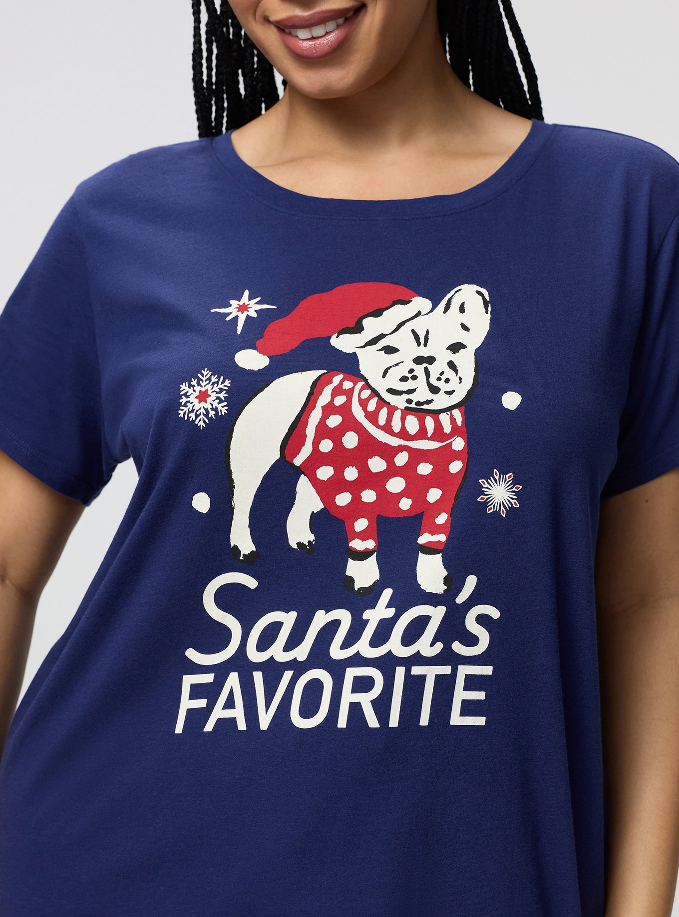 Cotton Relaxed Crew Sleep Tee, SANTAS FAVORITE FRENCHIE, alternate
