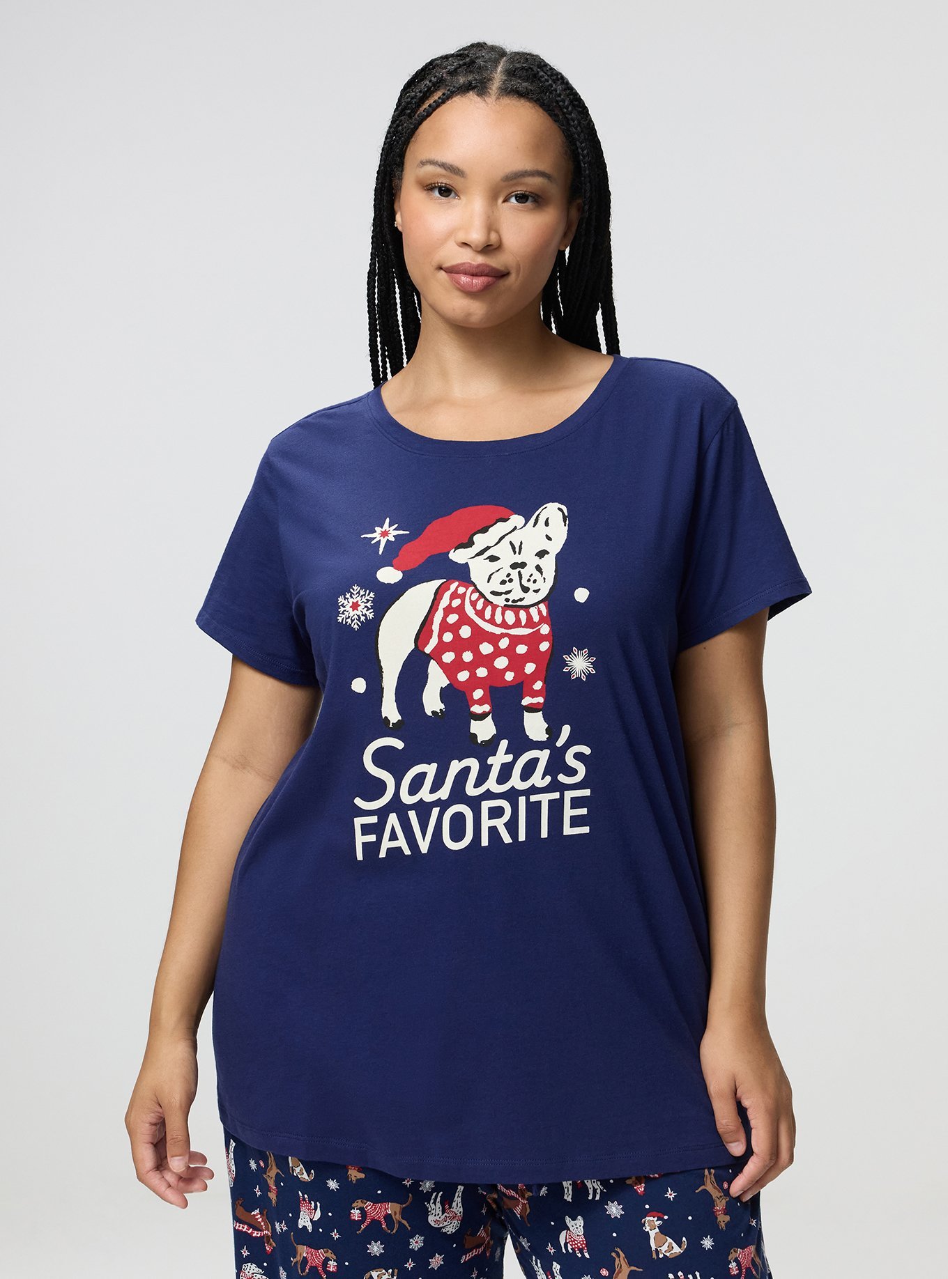 Cotton Relaxed Crew Sleep Tee, SANTAS FAVORITE FRENCHIE, hi-res