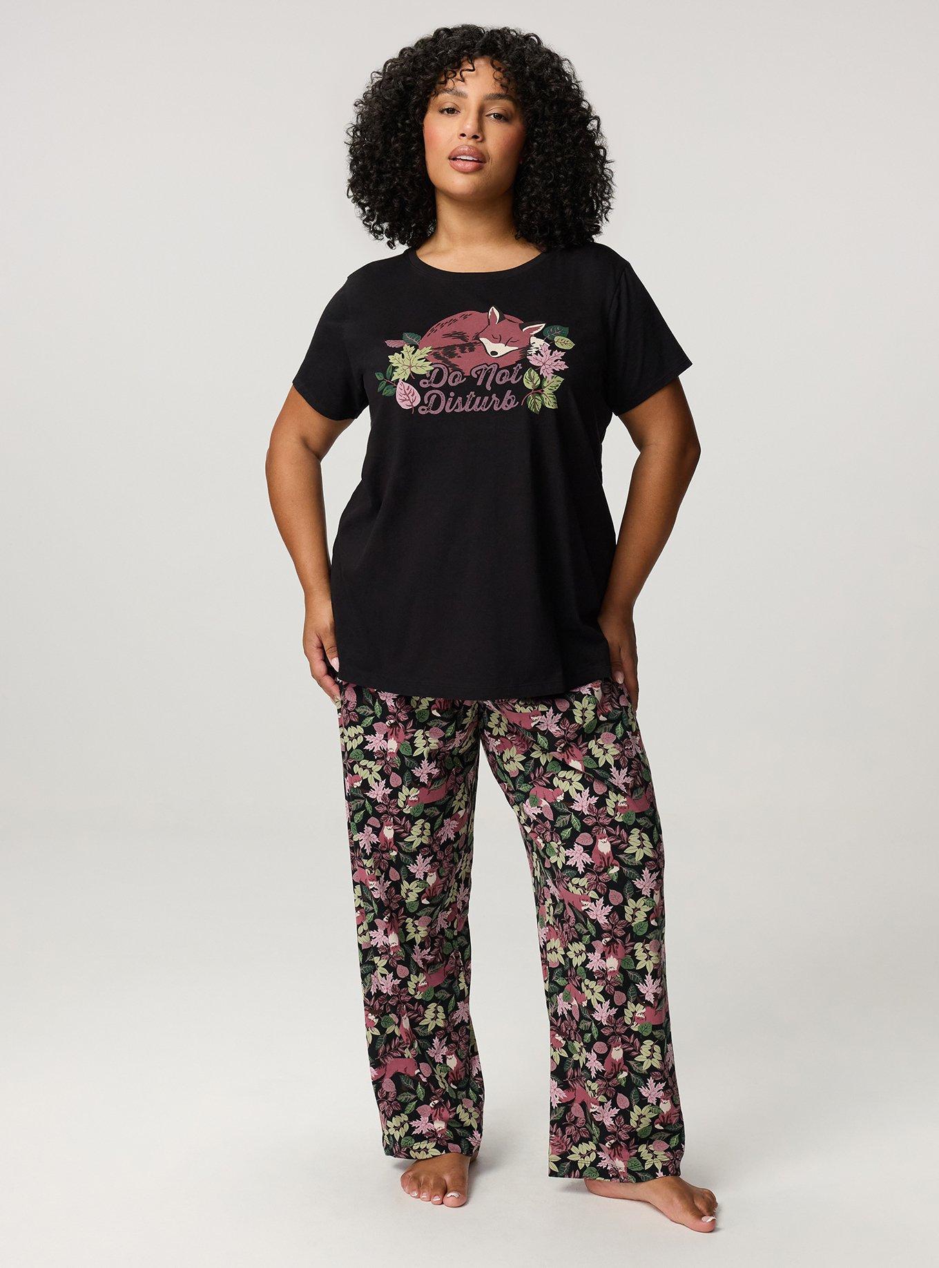 Cotton Relaxed Crew Sleep Tee, DO NOT DISTURB FOX BLACK, alternate