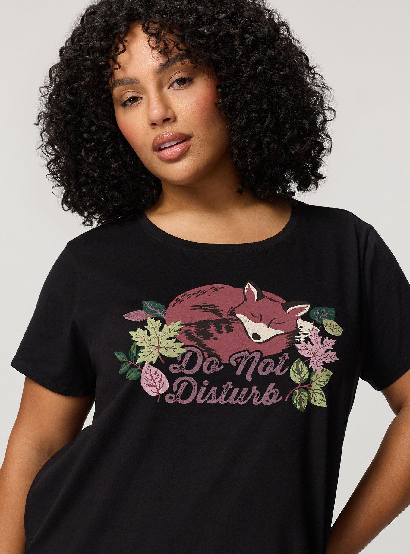 Cotton Relaxed Crew Sleep Tee, DO NOT DISTURB FOX BLACK, alternate