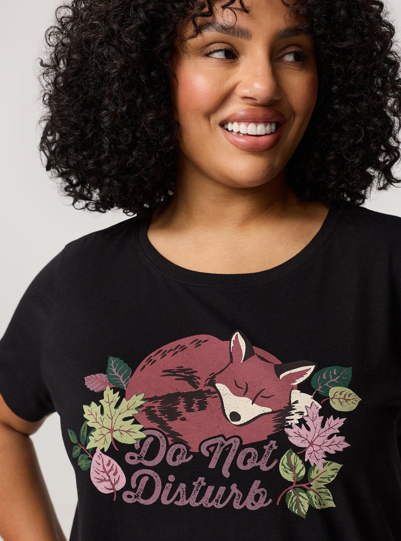 Cotton Relaxed Crew Sleep Tee, DO NOT DISTURB FOX BLACK, alternate