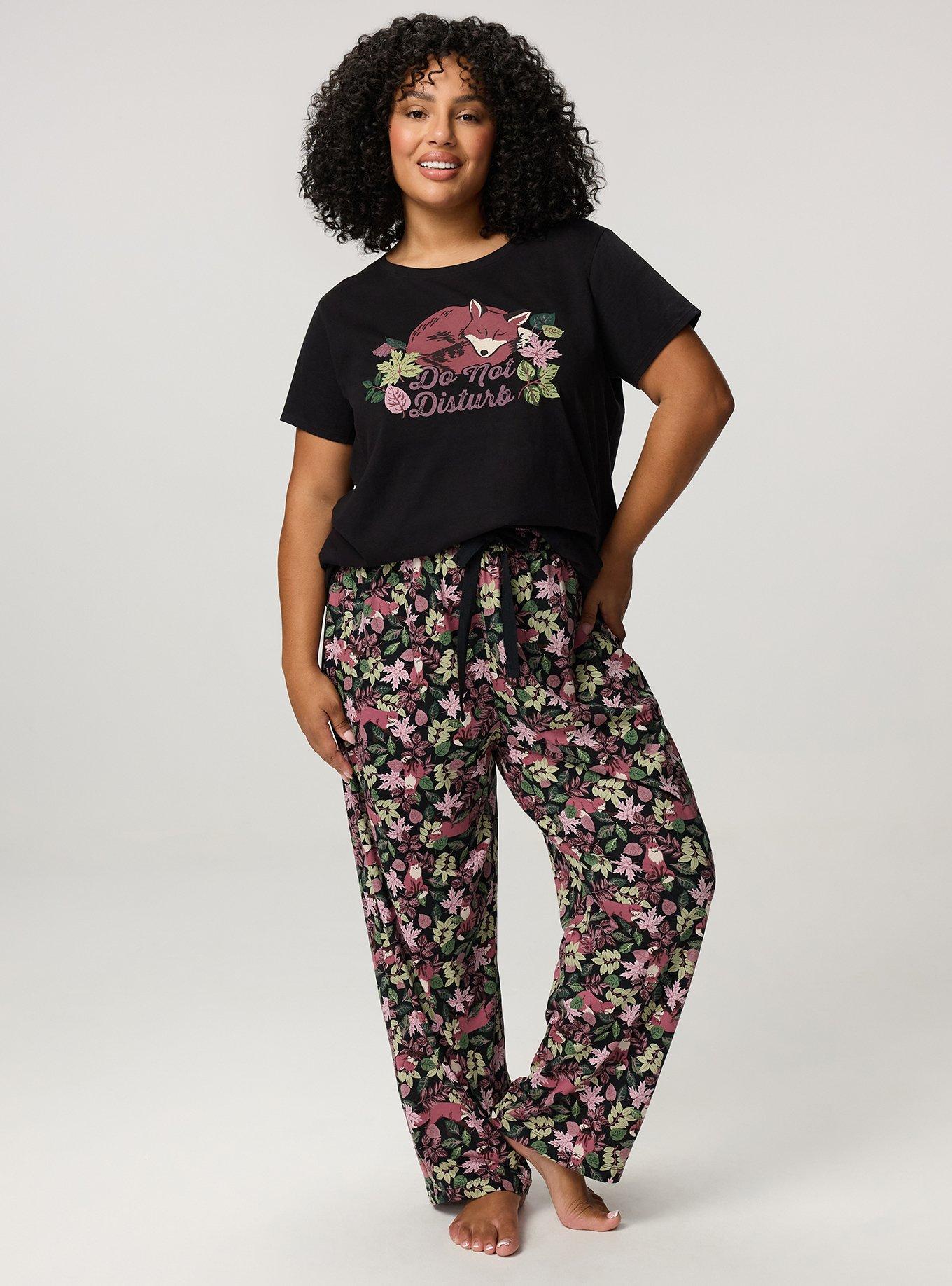 Cotton Relaxed Crew Sleep Tee, DO NOT DISTURB FOX BLACK, alternate