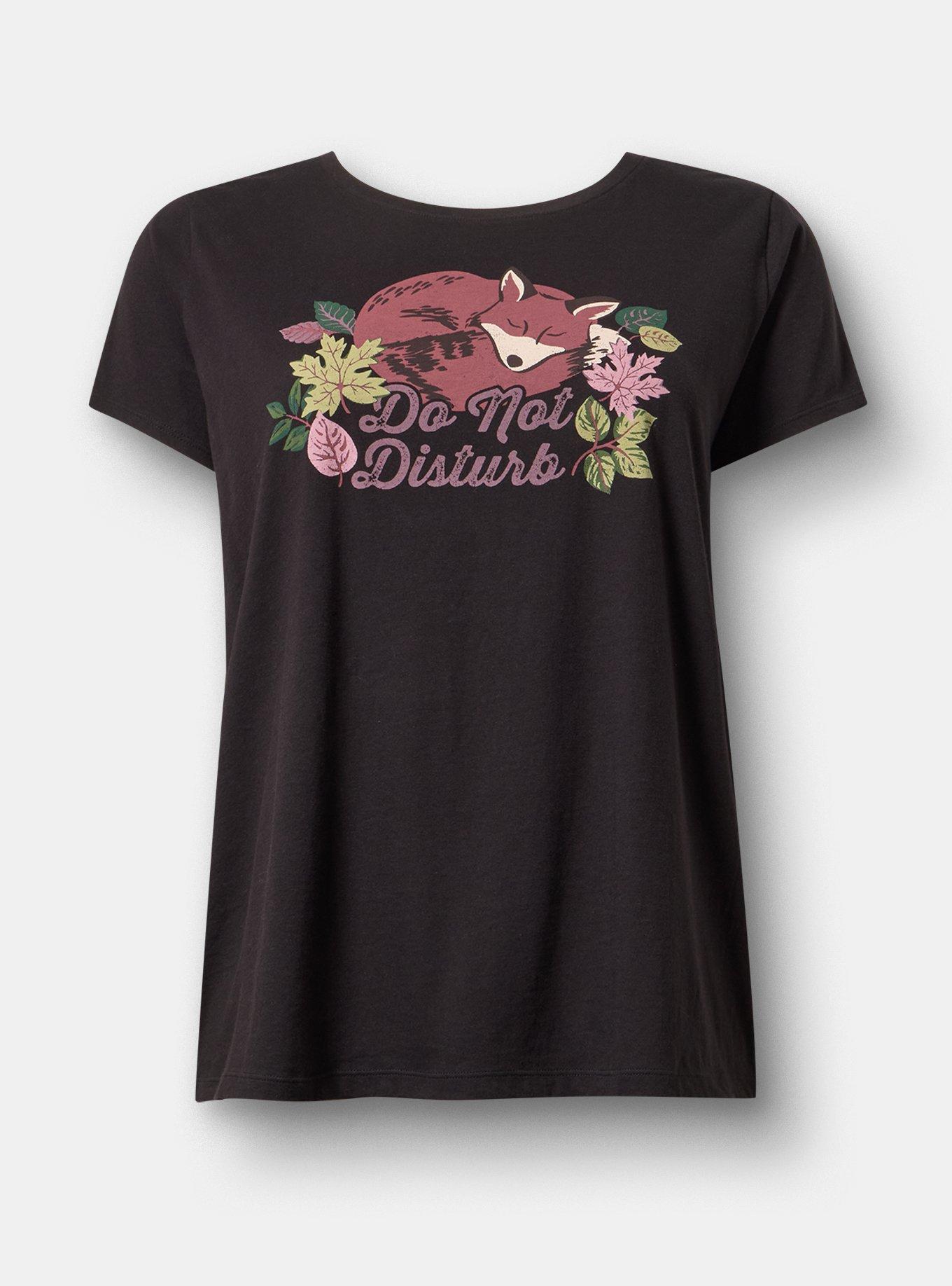 Cotton Relaxed Crew Sleep Tee, DO NOT DISTURB FOX BLACK, hi-res
