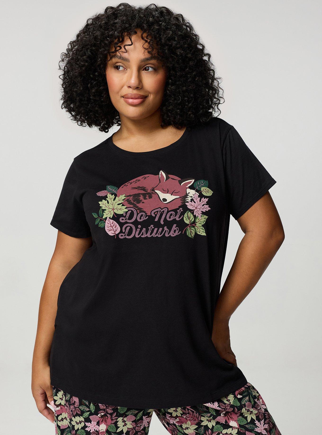 Cotton Relaxed Crew Sleep Tee, DO NOT DISTURB FOX BLACK, hi-res