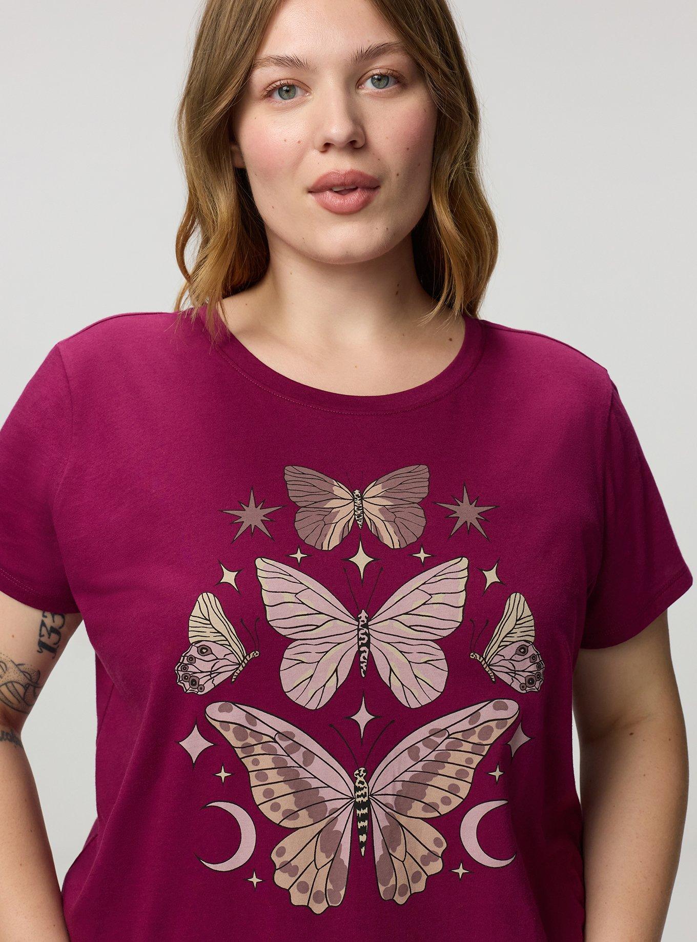 Cotton Relaxed Crew Sleep Tee, MARIPOSAS PURPLE, alternate