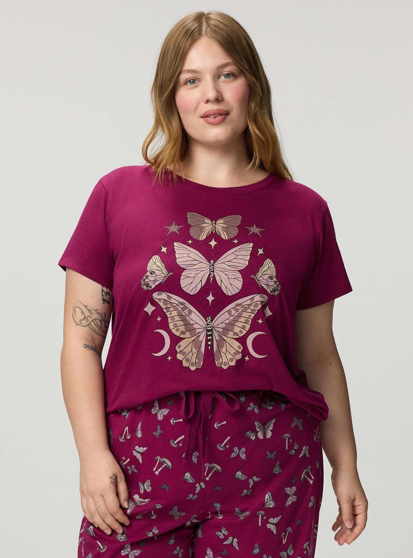 Cotton Relaxed Crew Sleep Tee, MARIPOSAS PURPLE, alternate