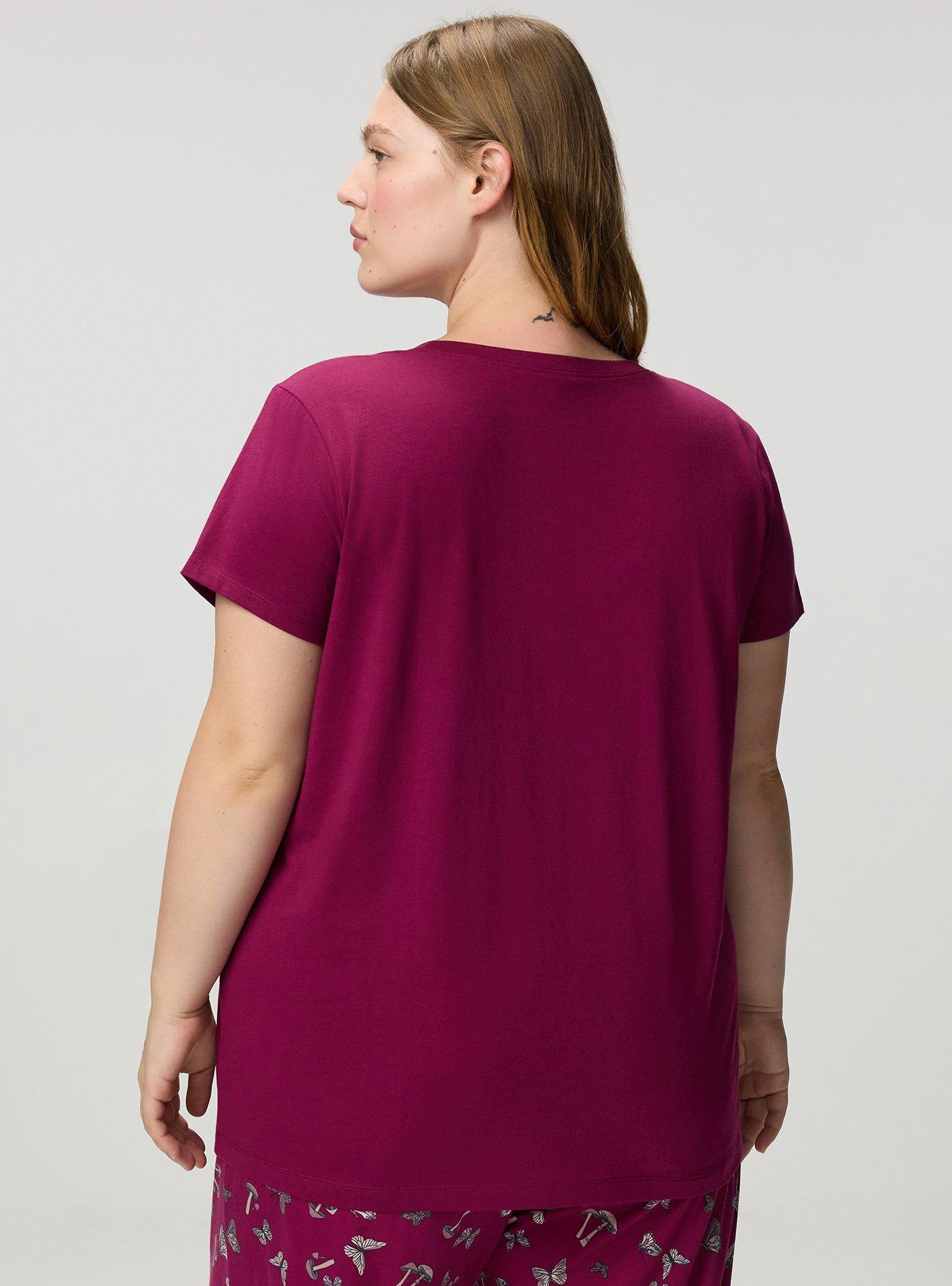 Cotton Relaxed Crew Sleep Tee, MARIPOSAS PURPLE, alternate