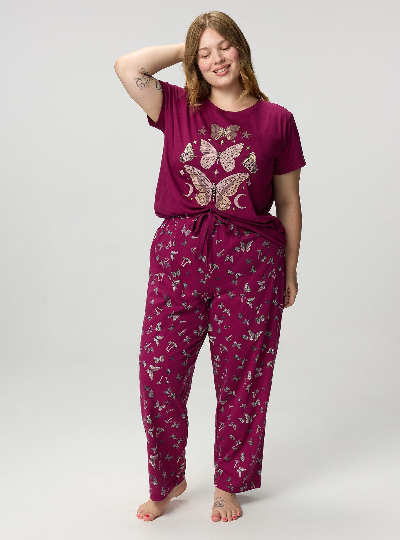Cotton Relaxed Crew Sleep Tee, MARIPOSAS PURPLE, alternate