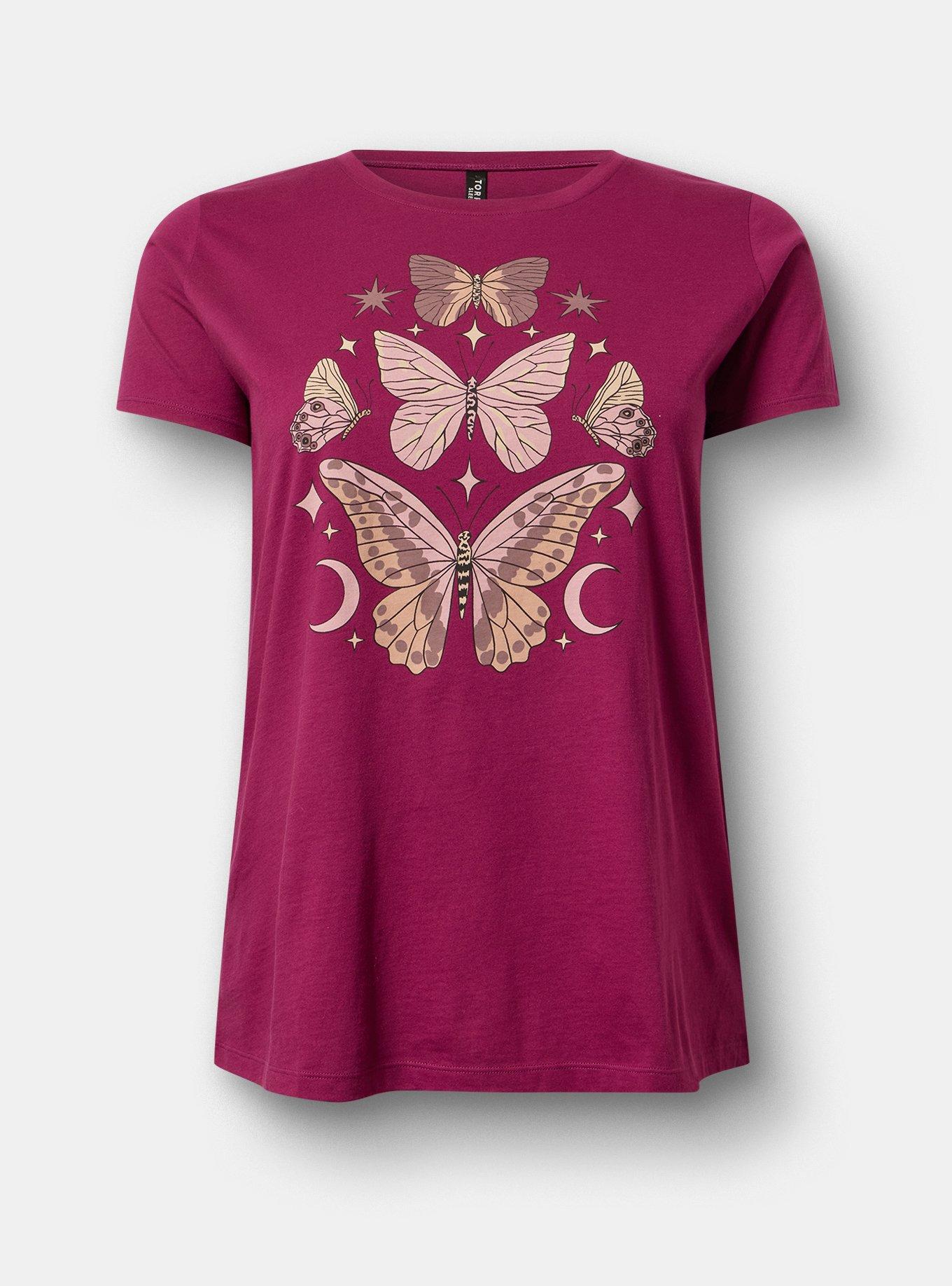 Cotton Relaxed Crew Sleep Tee, MARIPOSAS PURPLE, hi-res
