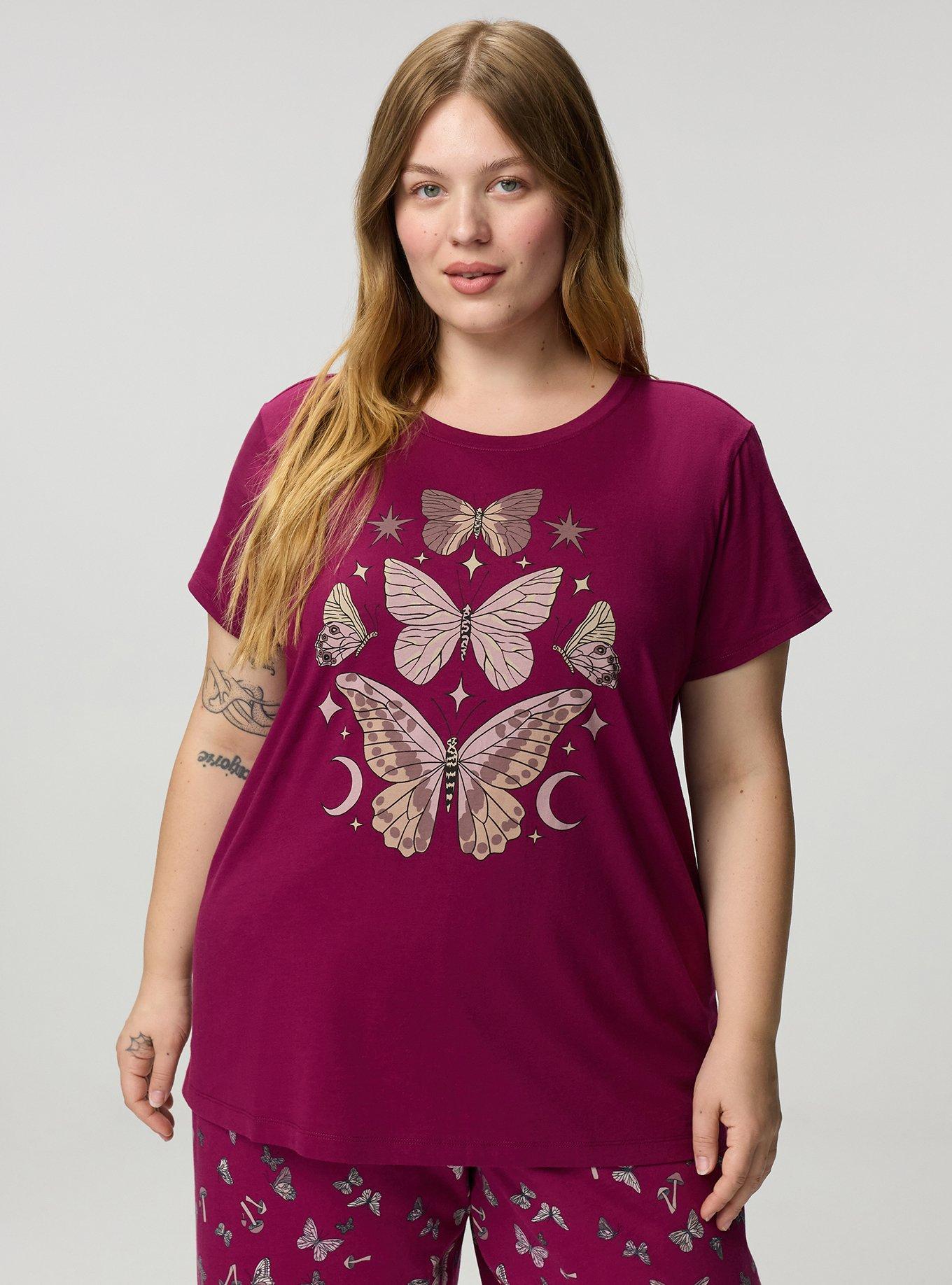 Cotton Relaxed Crew Sleep Tee, MARIPOSAS PURPLE, hi-res