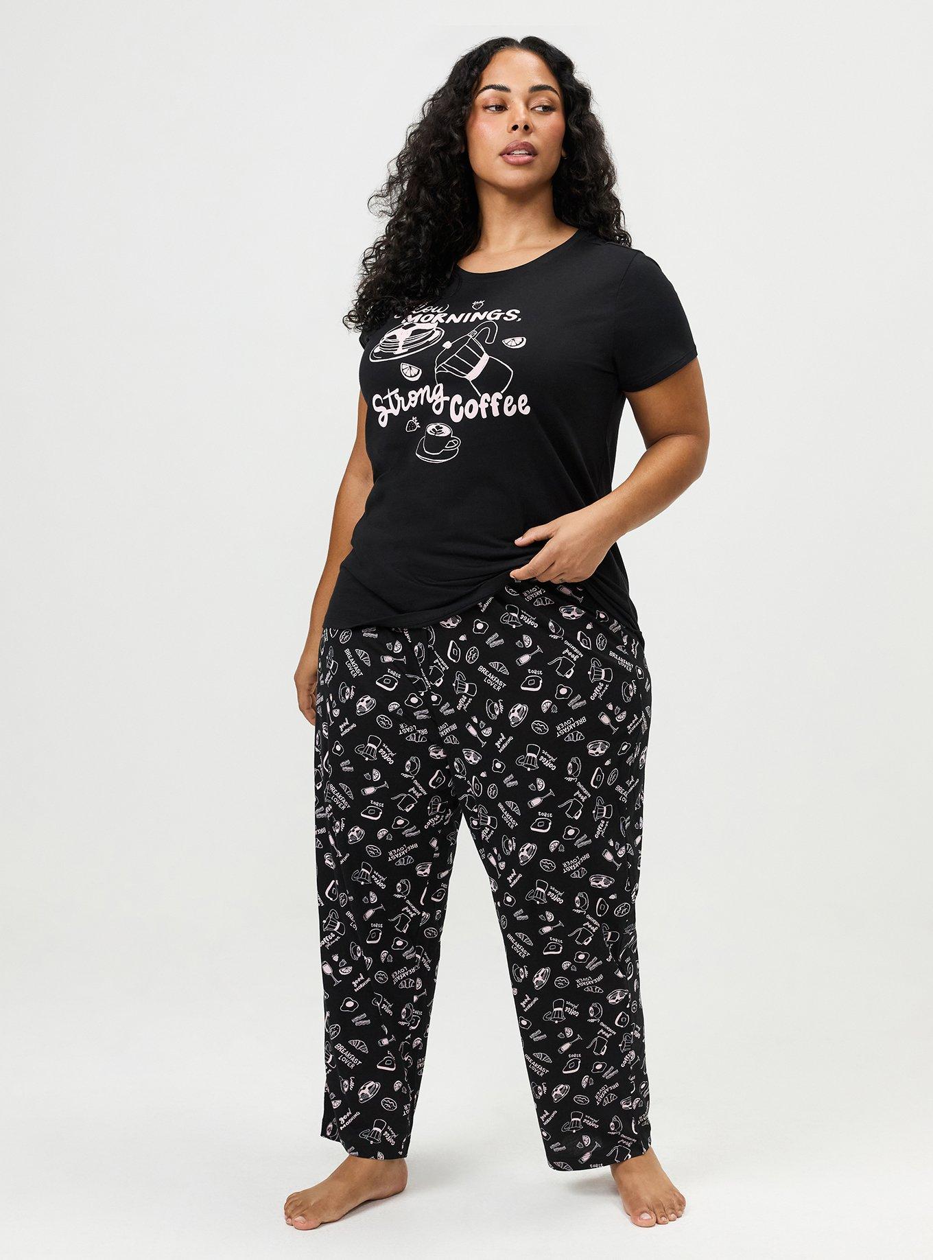 Cotton Relaxed Crew Sleep Tee, SLOW MORNINGS BLACK COFFEE, alternate