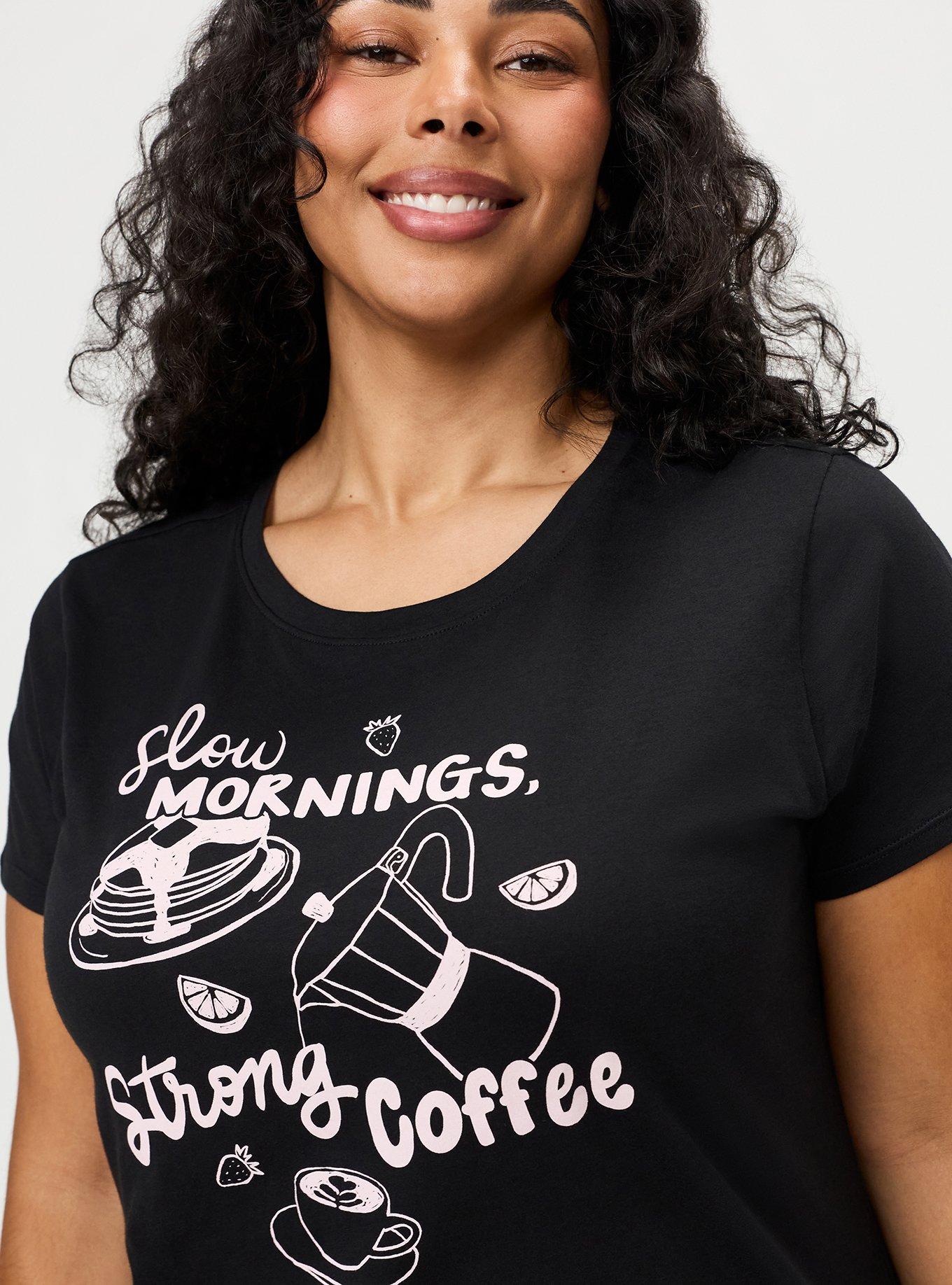 Cotton Relaxed Crew Sleep Tee, SLOW MORNINGS BLACK COFFEE, alternate