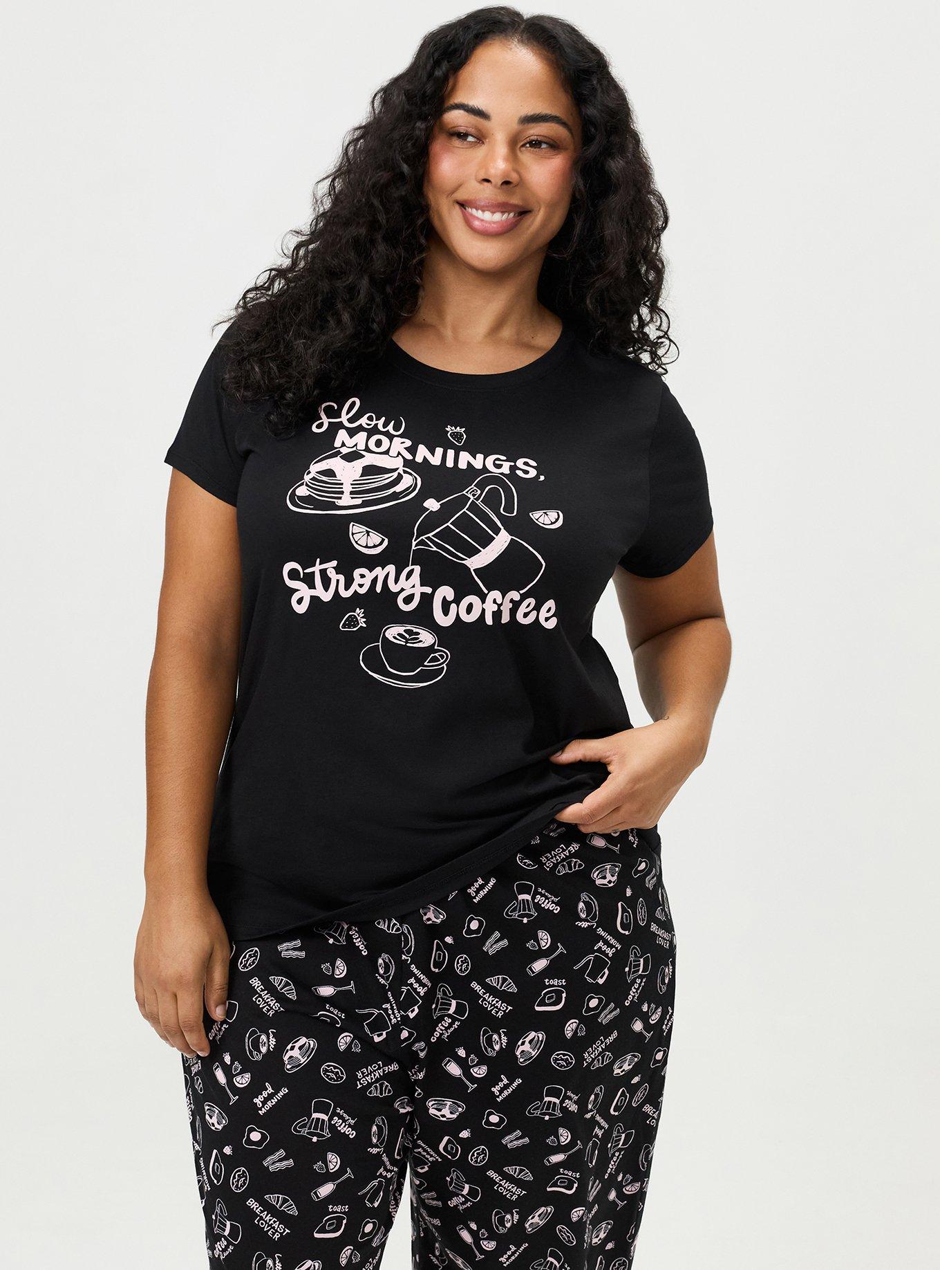 Cotton Relaxed Crew Sleep Tee, SLOW MORNINGS BLACK COFFEE, alternate
