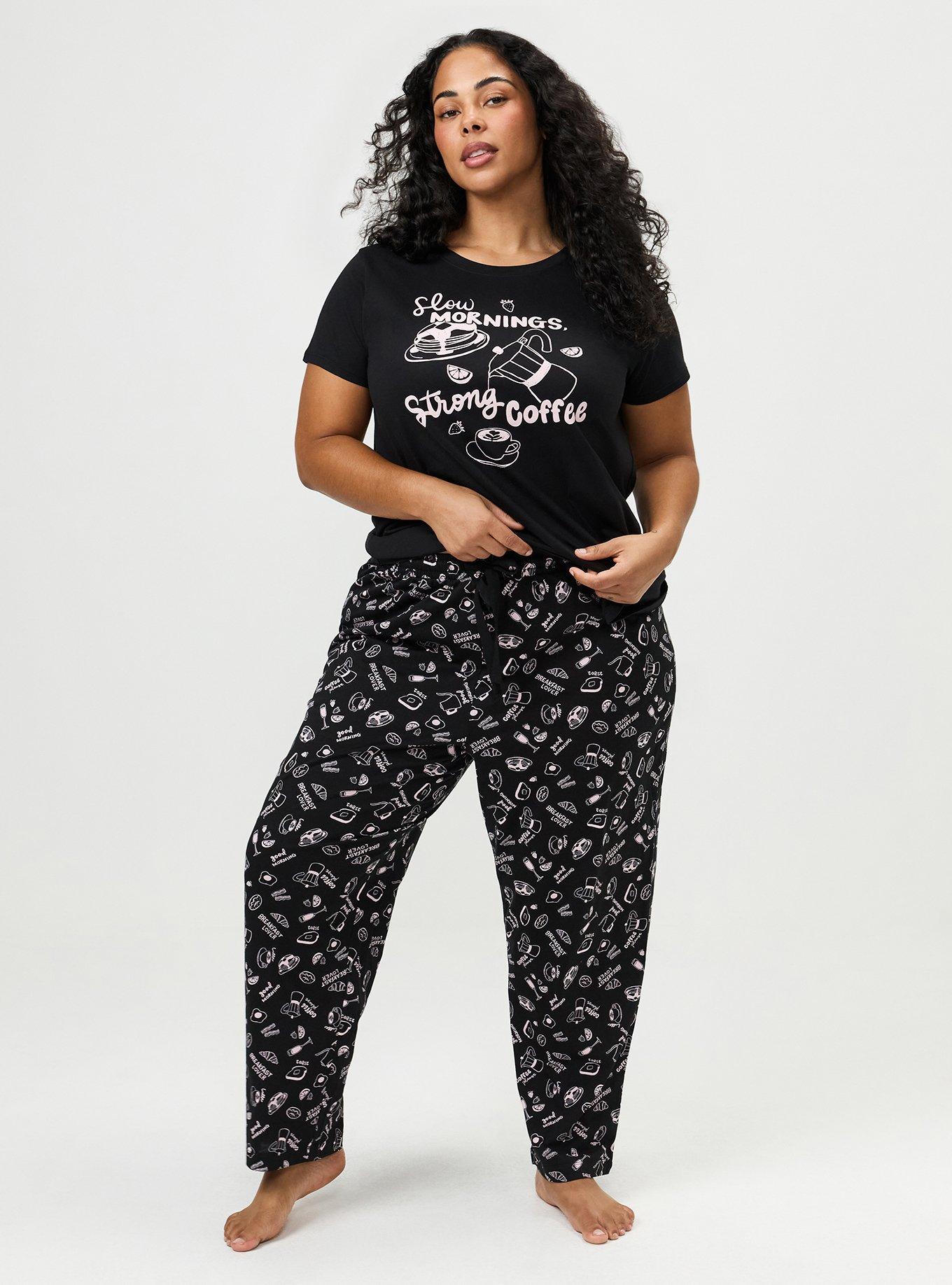 Cotton Relaxed Crew Sleep Tee, SLOW MORNINGS BLACK COFFEE, alternate
