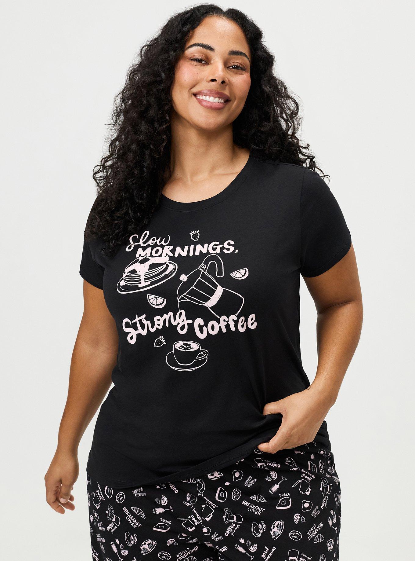 Cotton Relaxed Crew Sleep Tee, SLOW MORNINGS BLACK COFFEE, hi-res