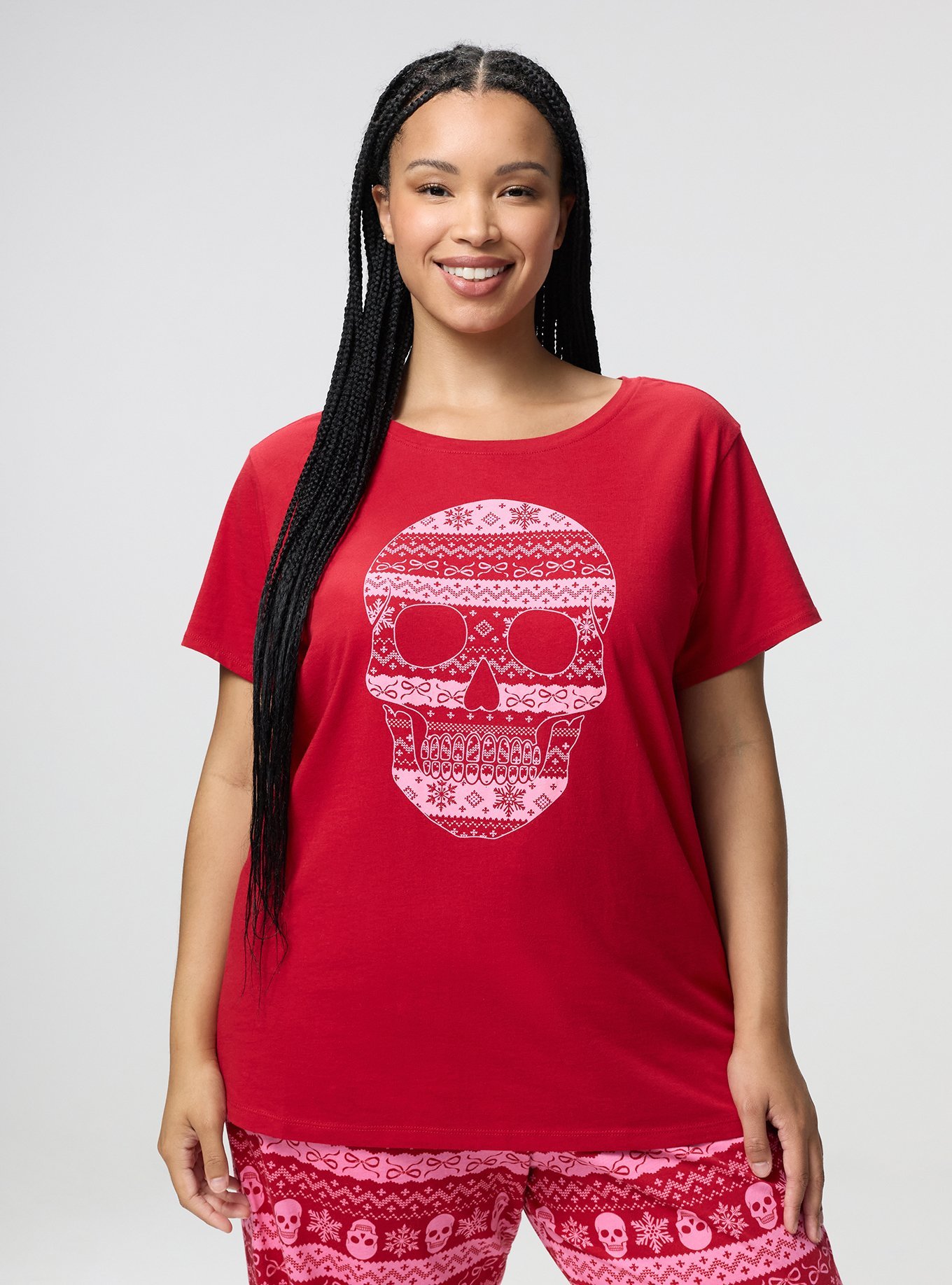 Cotton Relaxed Crew Sleep Tee, SKULL WINTERFAIR ISLE, hi-res