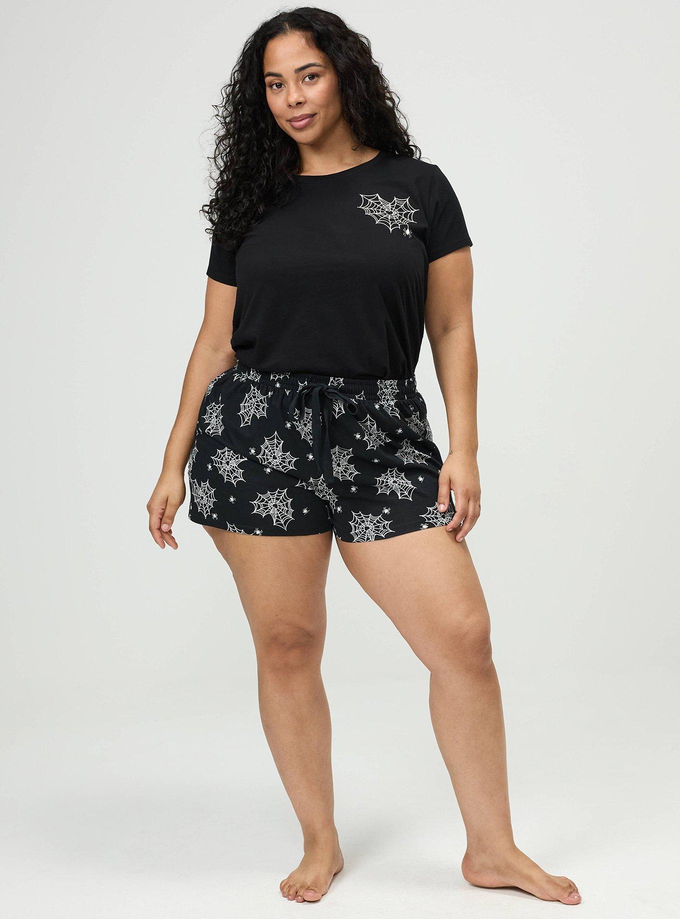 Plus Size Cotton Sleep Short, LOVE WEBS DEEP BLACK, hi-res