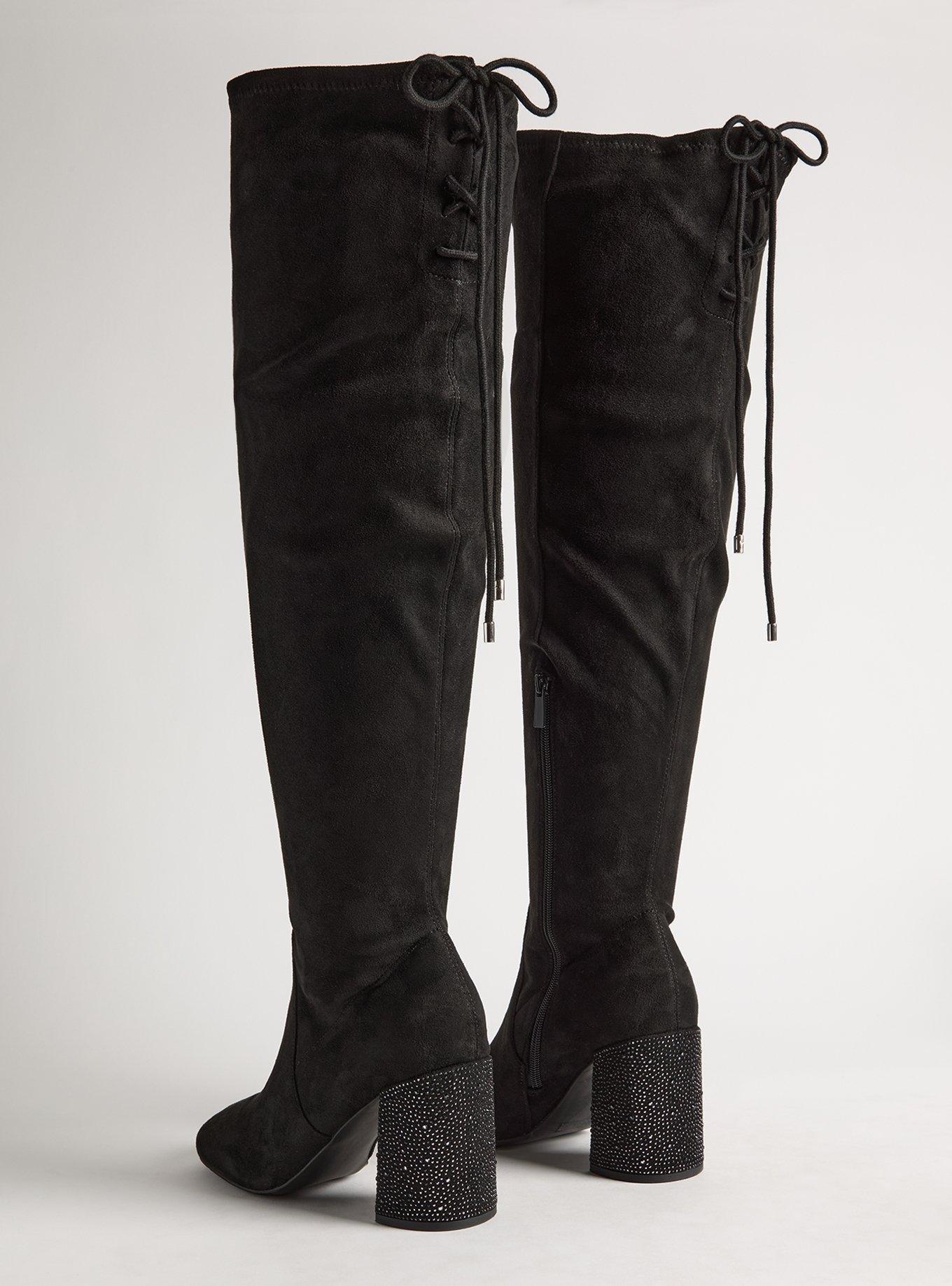 Laceup Embellished Heeled Over-The-Knee Boot (WW)