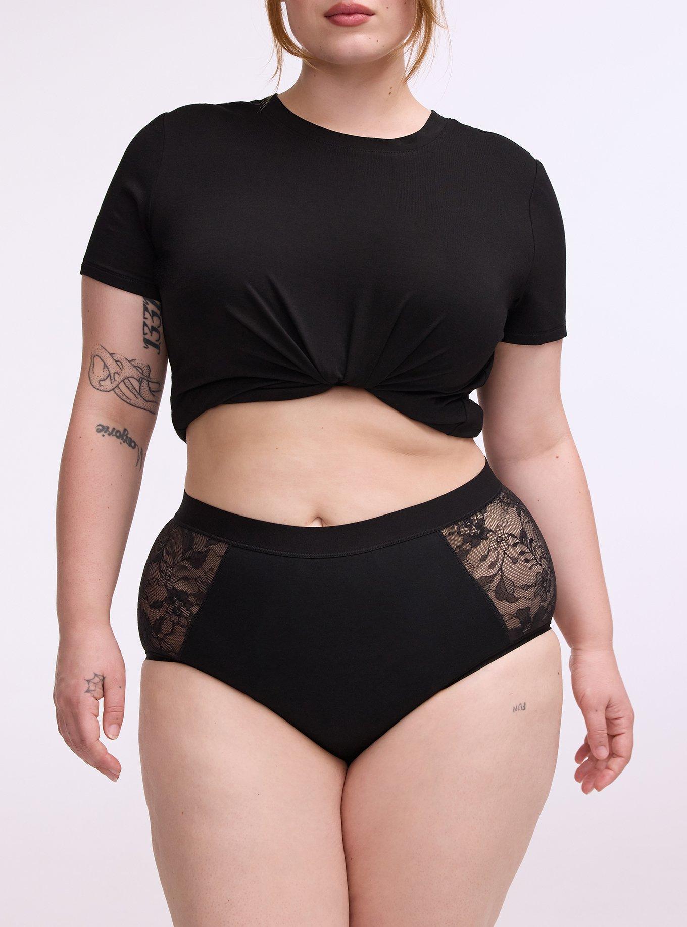 Leak Protection Cotton & Lace Mid-Rise Brief Panty, RICH BLACK, alternate