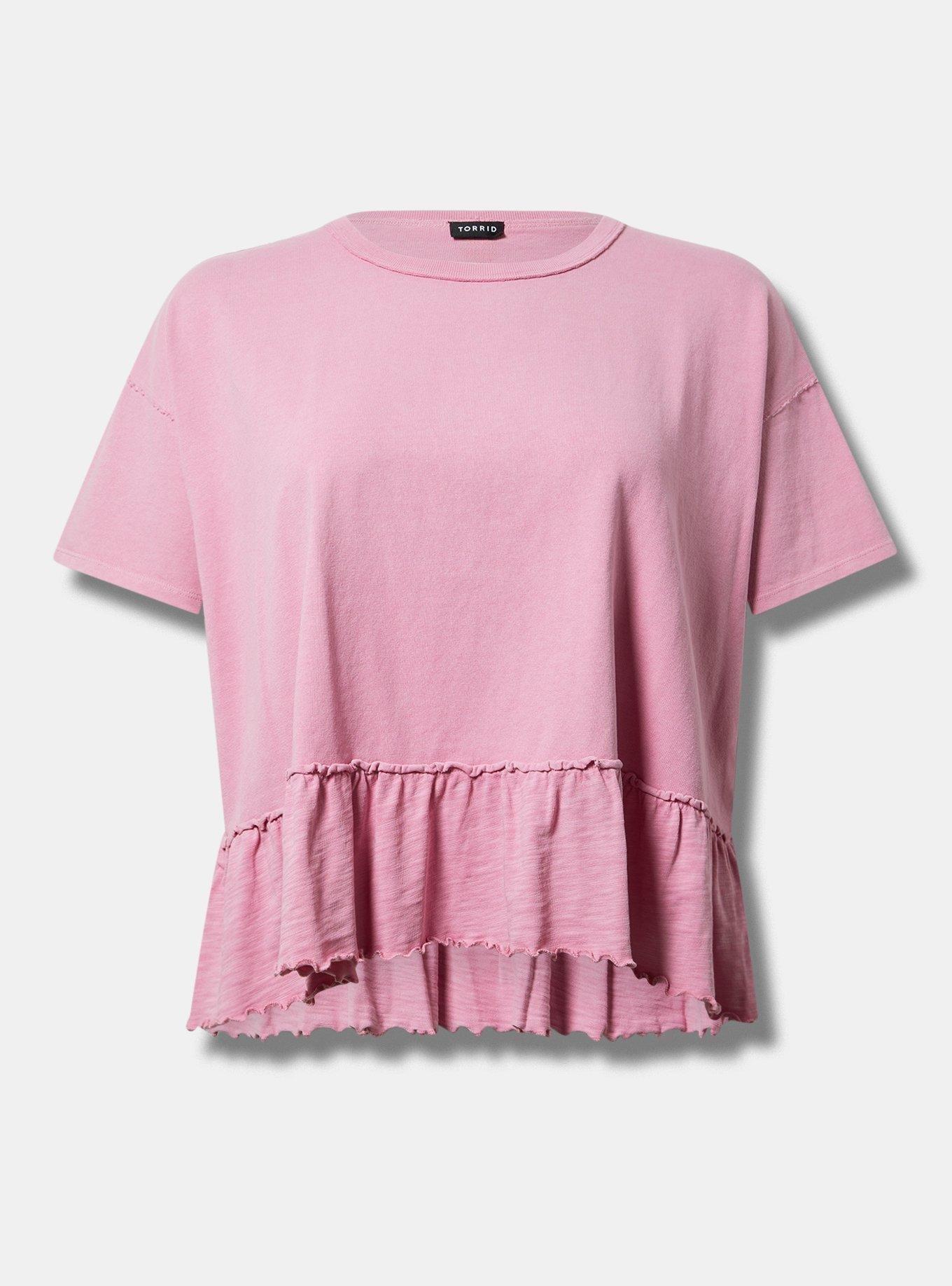 French Terry Crew Neck Raw Edge Ruffle Sweatshirt Tee