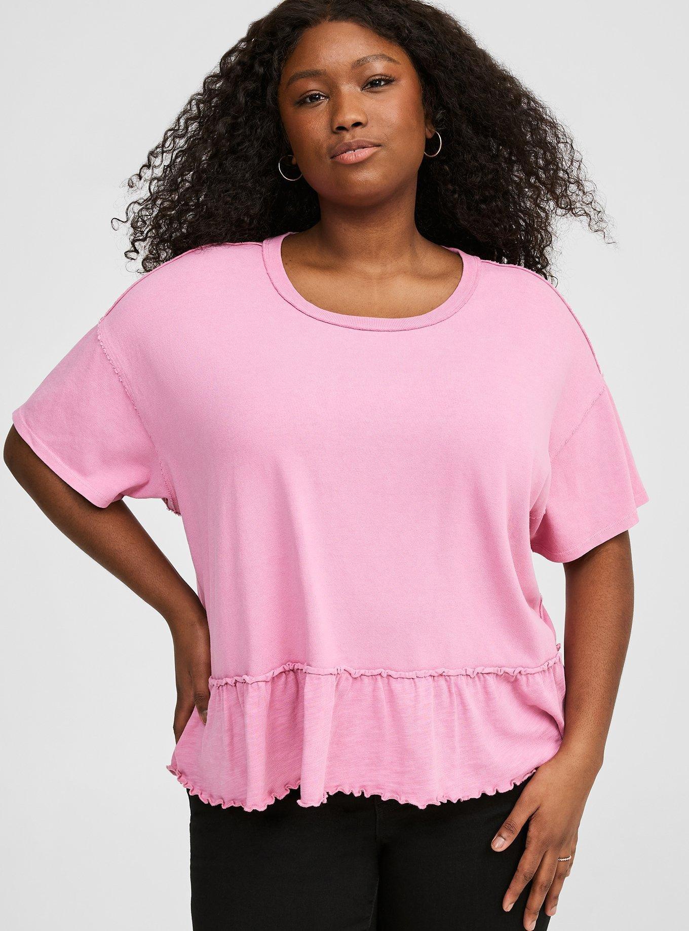 French Terry Crew Neck Raw Edge Ruffle Tee