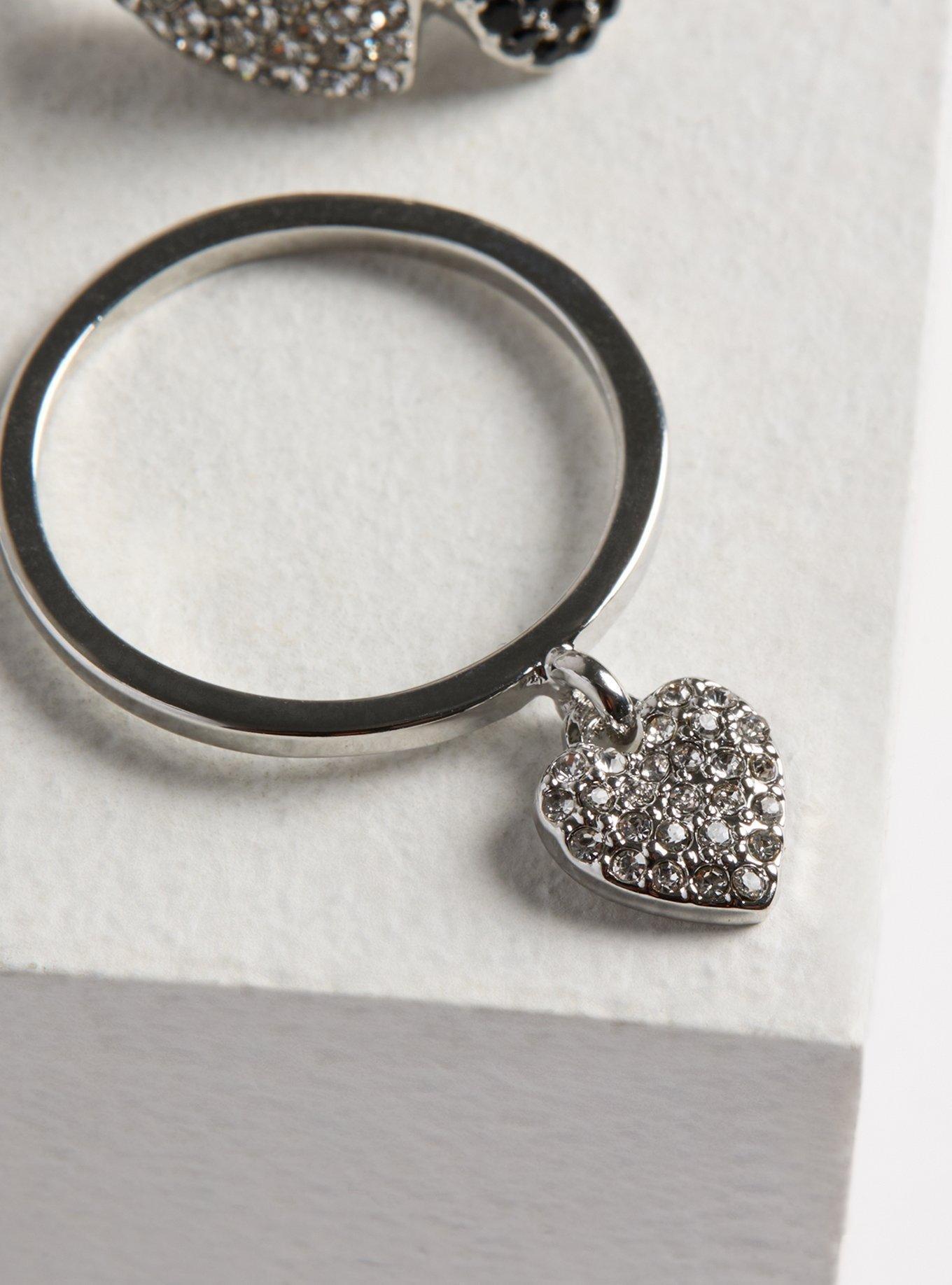 Rhinestone Heart Ring Set