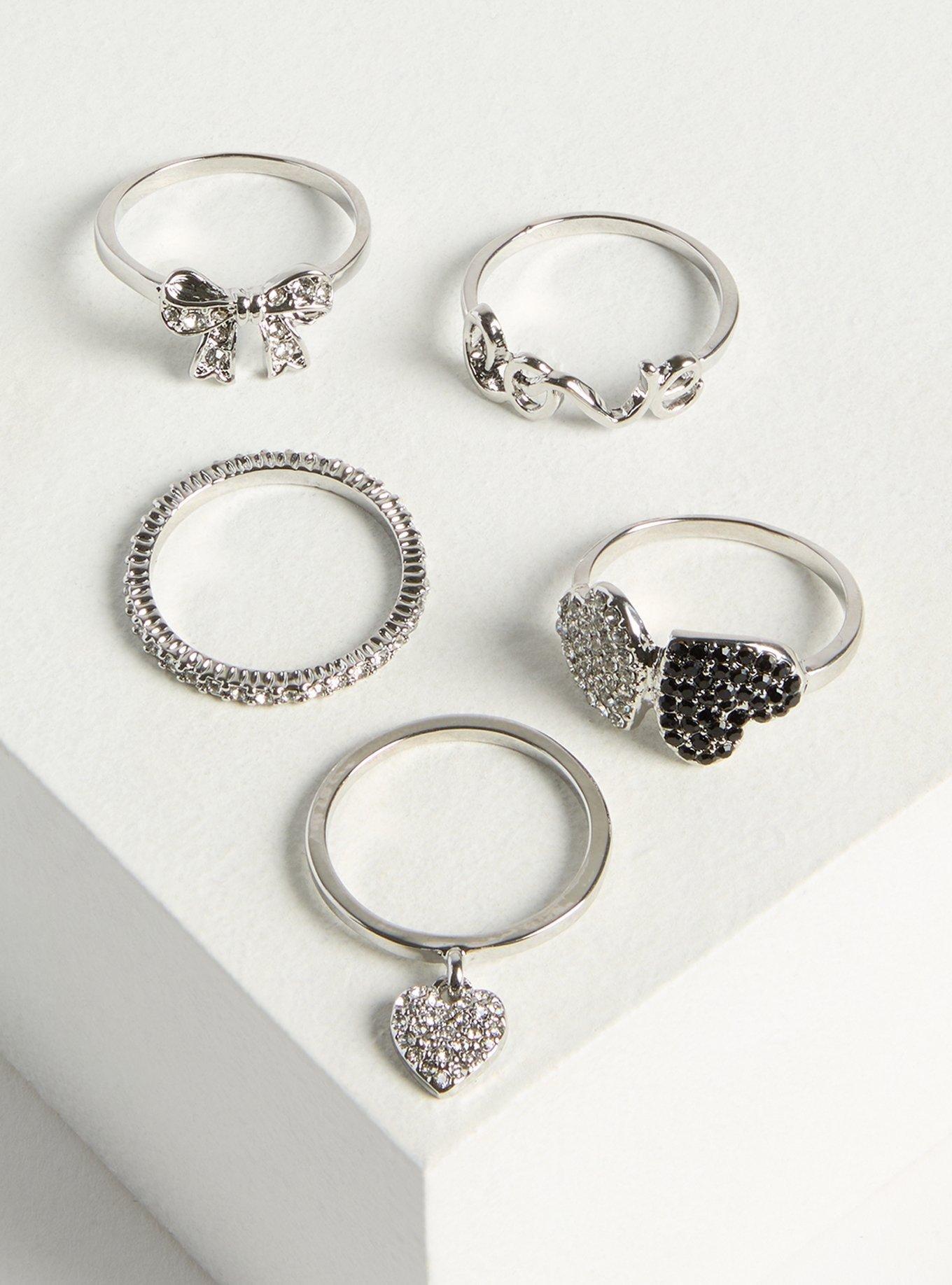 Rhinestone Heart Ring Set