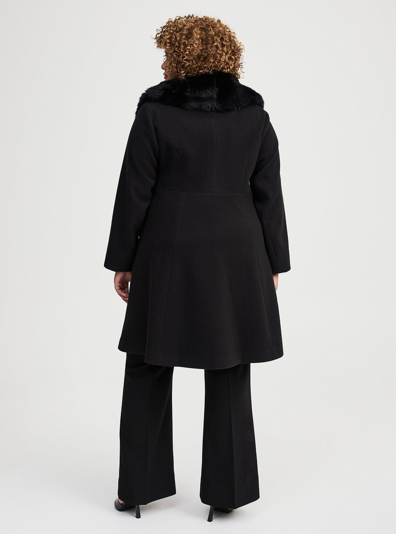 Fit & Flare Faux Fur Collar Coat