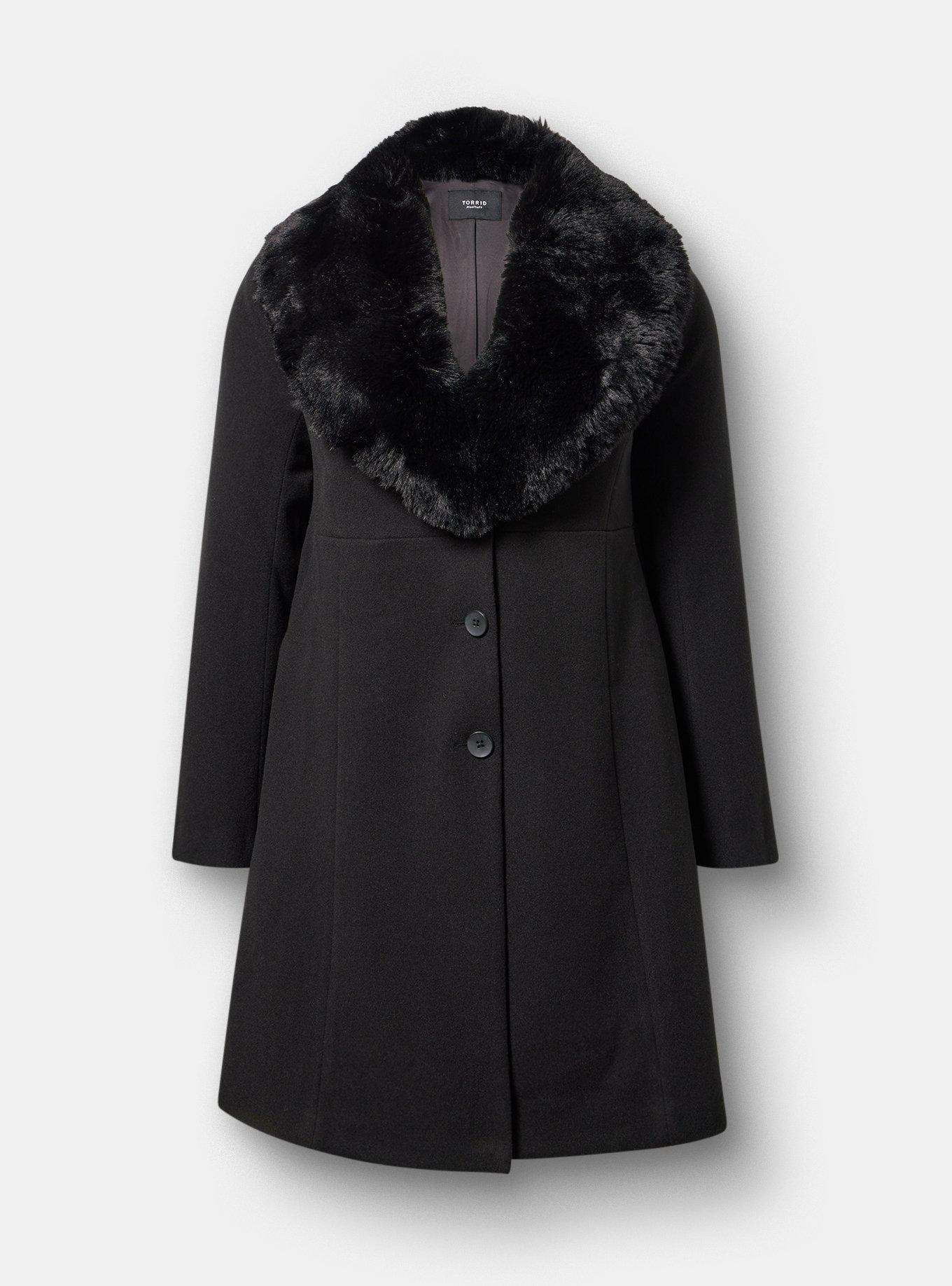 Plus Size - Fit & Flare Faux Fur Collar Coat - Torrid