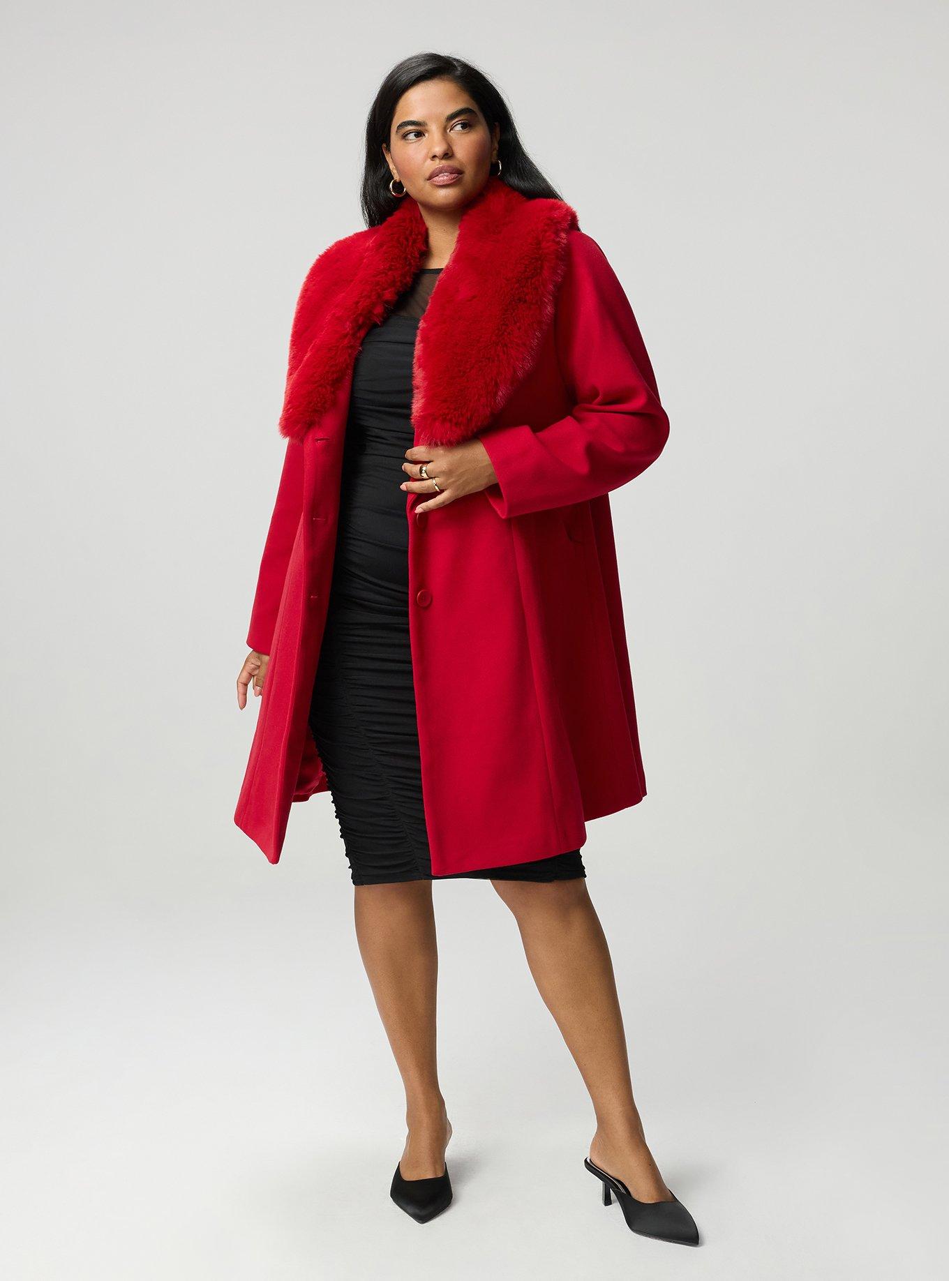 Plus Size Fit & Flare Faux Fur Collar Coat, JESTER RED, alternate