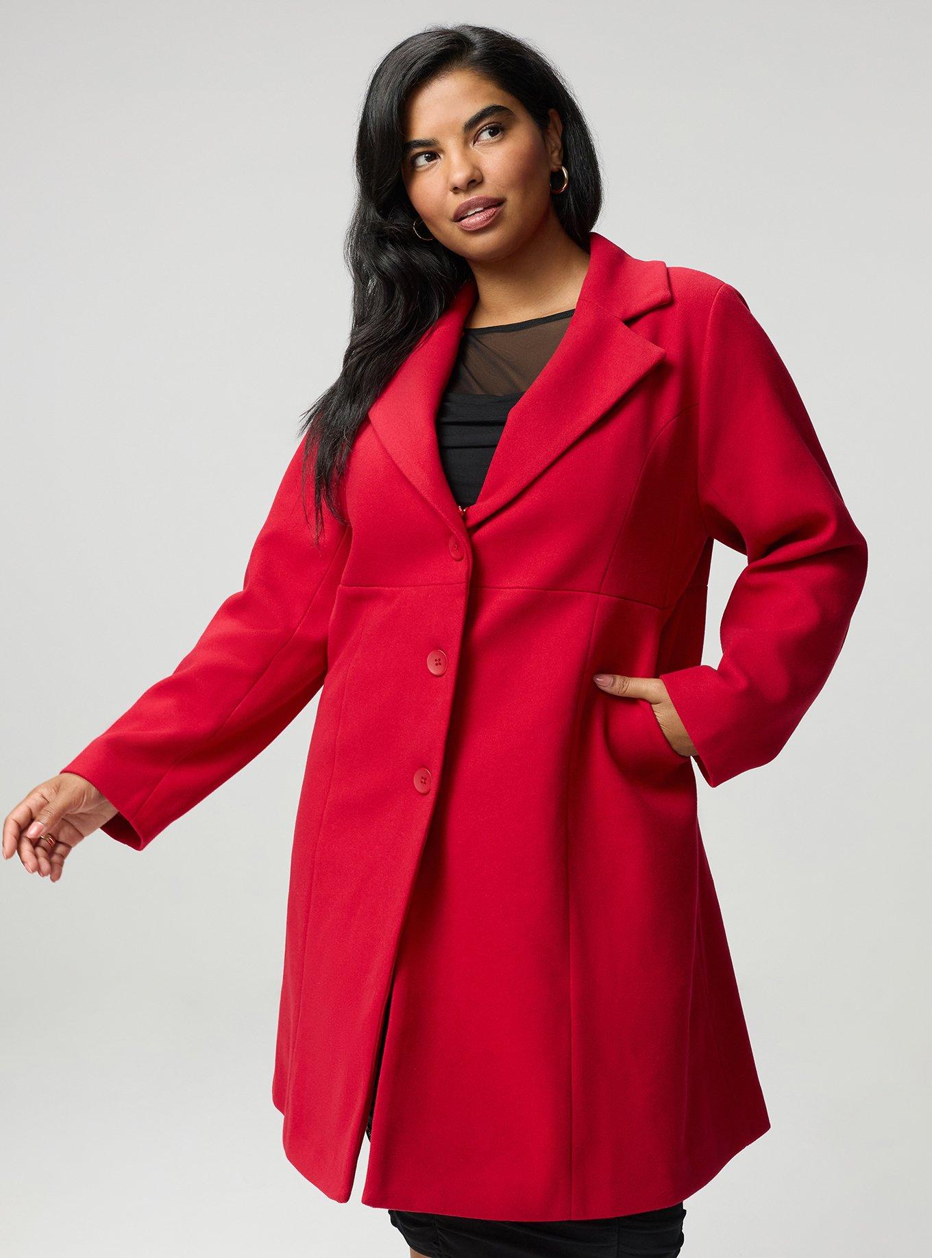 Plus Size Fit & Flare Faux Fur Collar Coat, JESTER RED, alternate