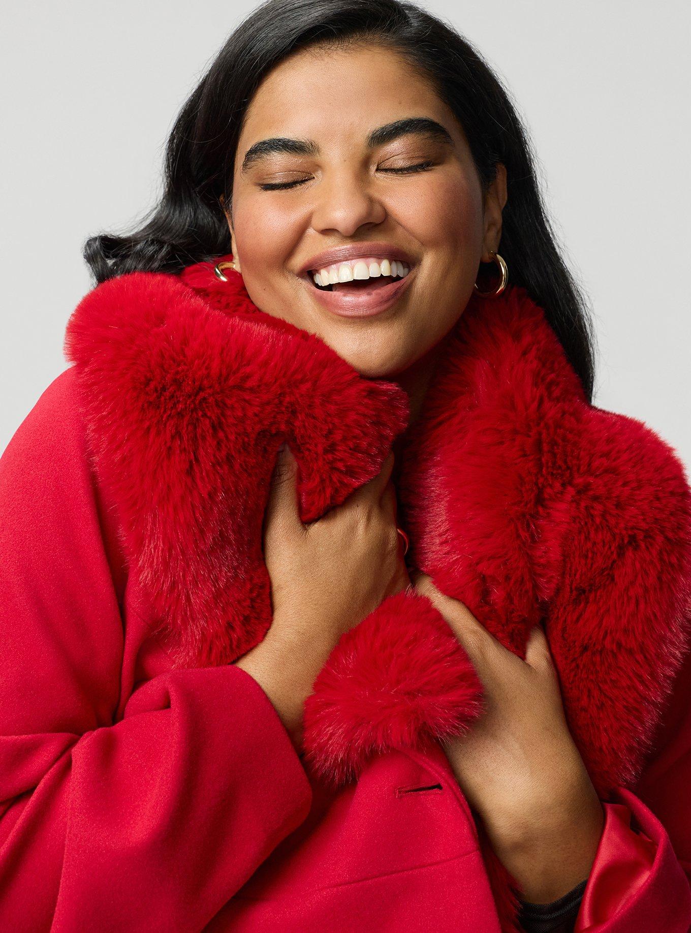 Plus Size Fit & Flare Faux Fur Collar Coat, JESTER RED, alternate