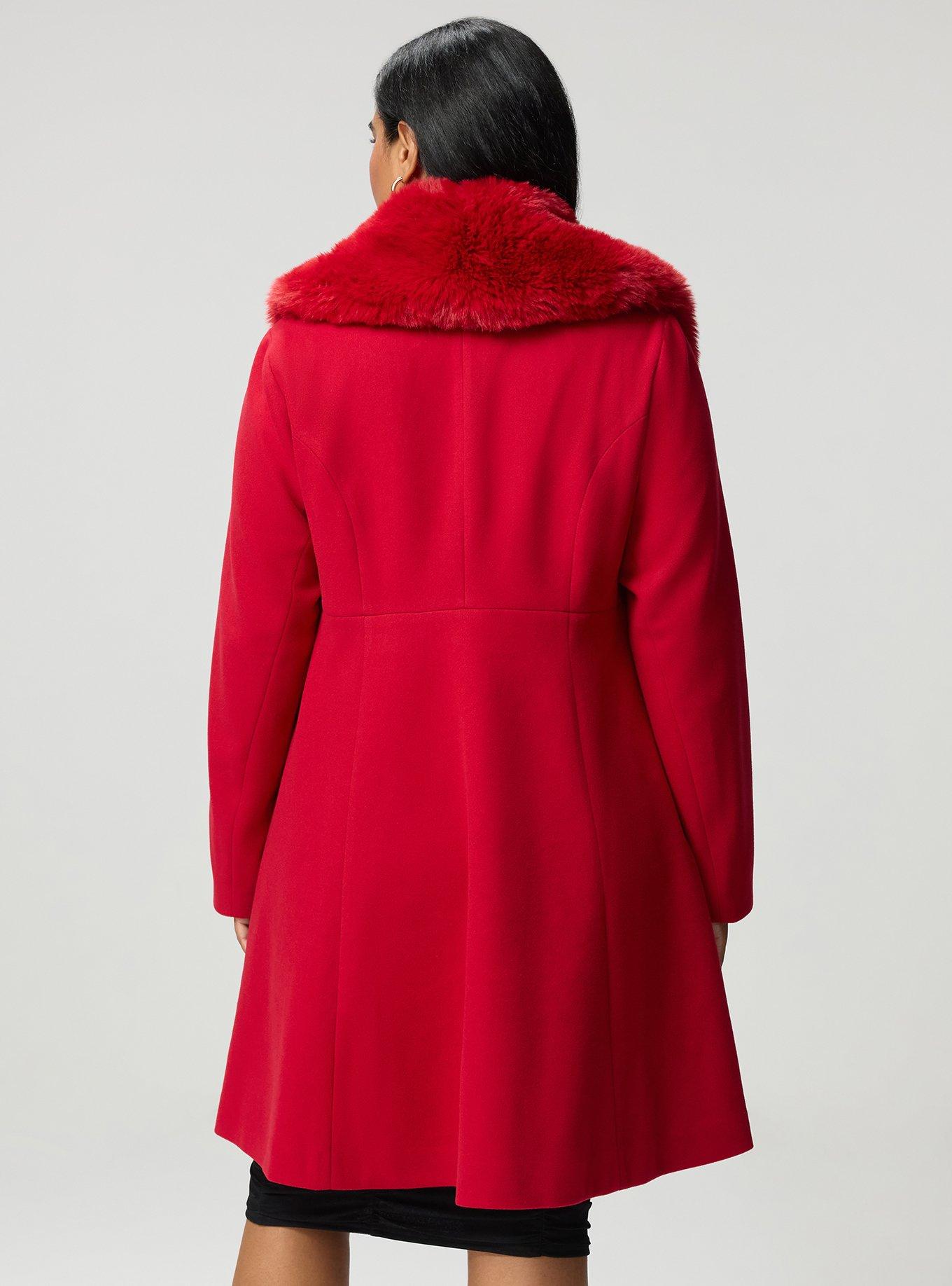 Plus Size Fit & Flare Faux Fur Collar Coat, JESTER RED, alternate