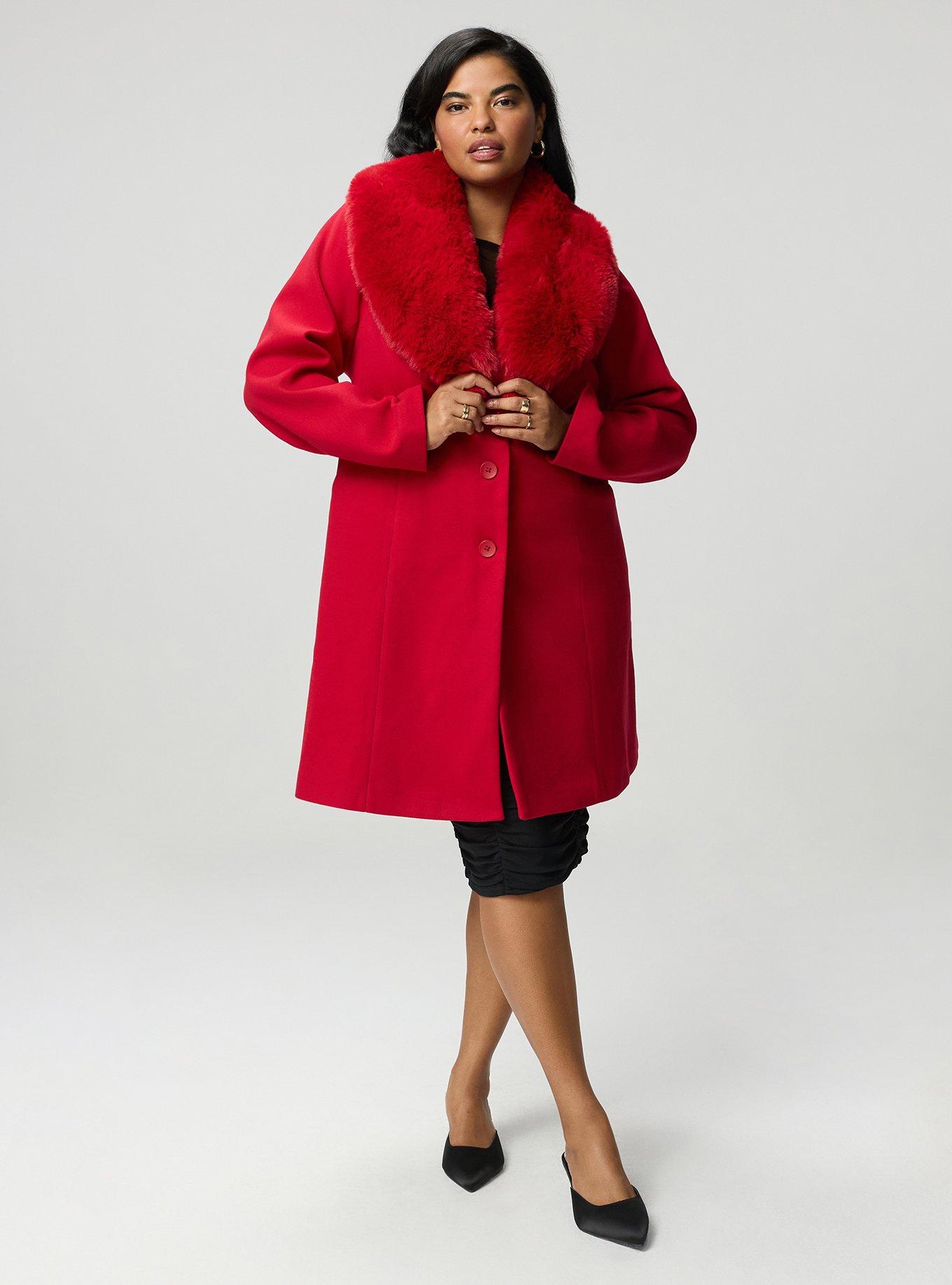 Plus Size Fit & Flare Faux Fur Collar Coat, JESTER RED, alternate