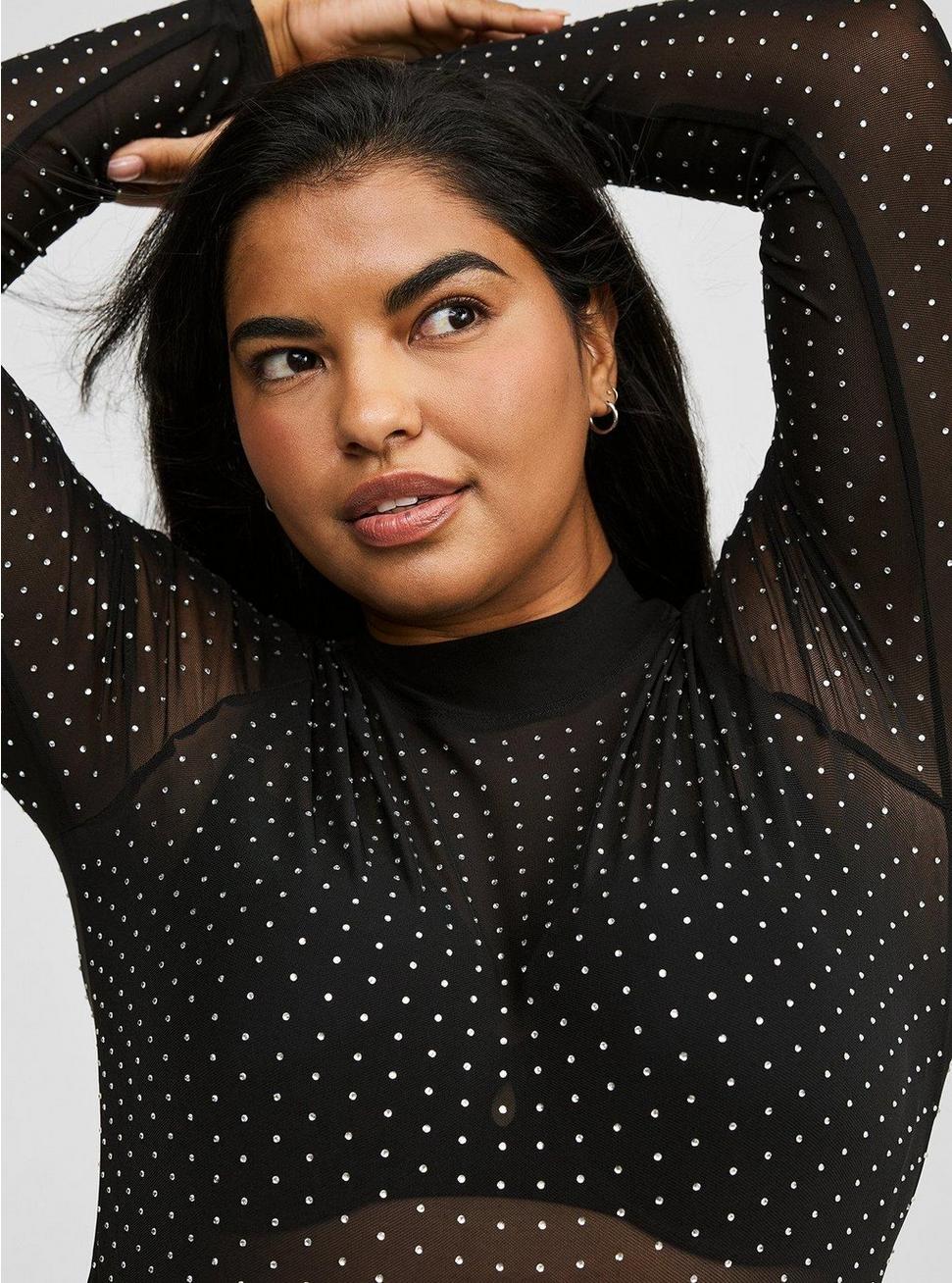 Plus Size - Mesh Mock Neck Rhinestone Top - Torrid Plus Size - Mesh Mock Neck Rhinestone Top - Torrid