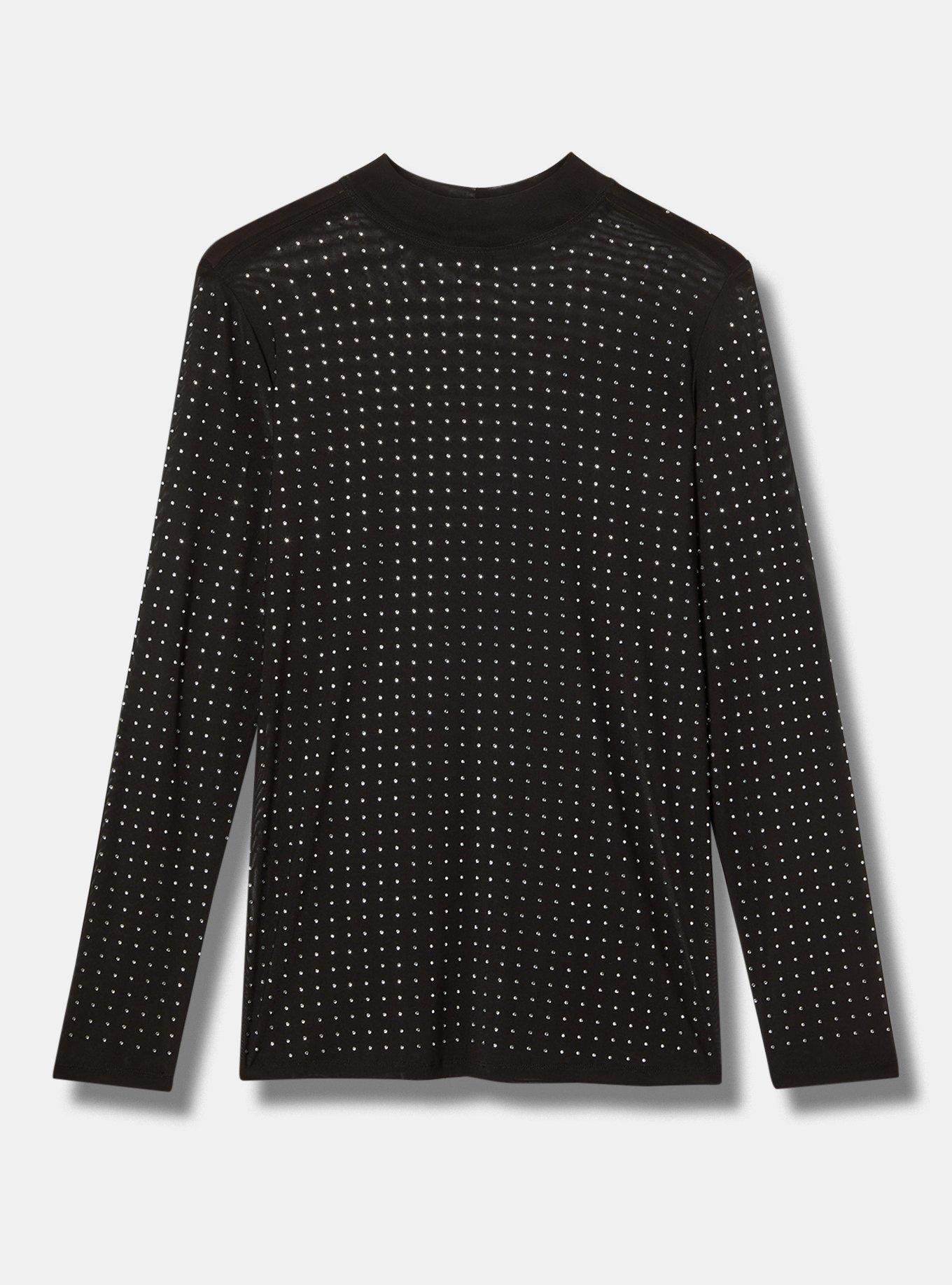 Plus Size - Mesh Mock Neck Rhinestone Top - Torrid