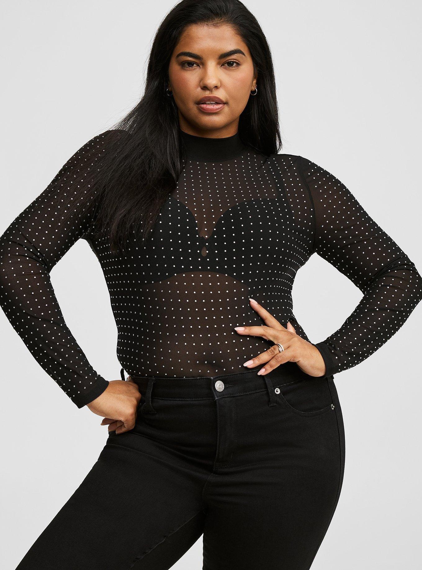 Plus Size - Mesh Mock Neck Rhinestone Top - Torrid Plus Size - Mesh Mock Neck Rhinestone Top - Torrid