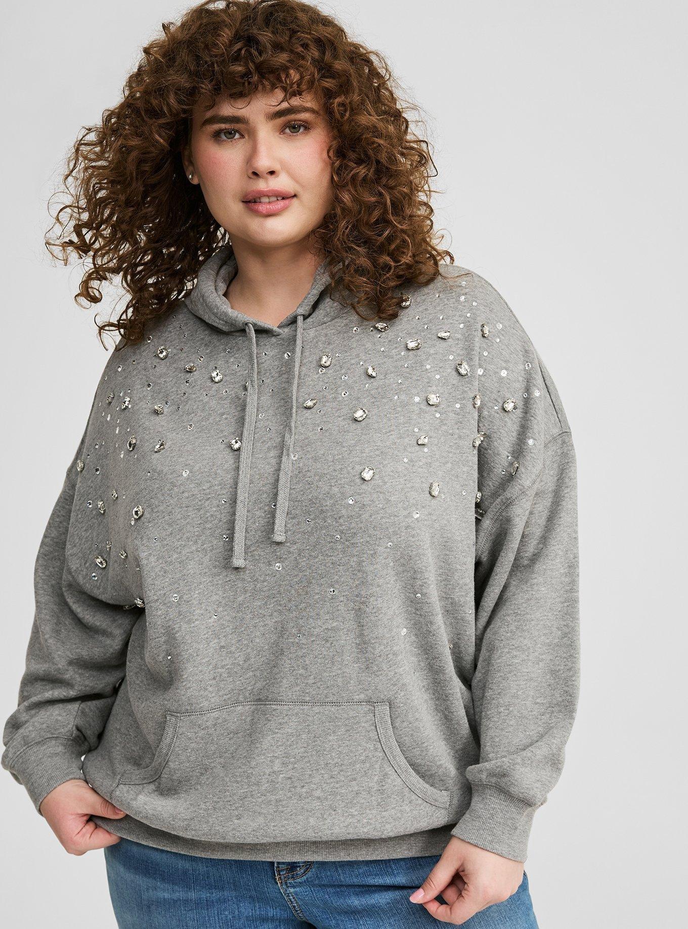 Drop Shoulder Rhinestone Hoodie