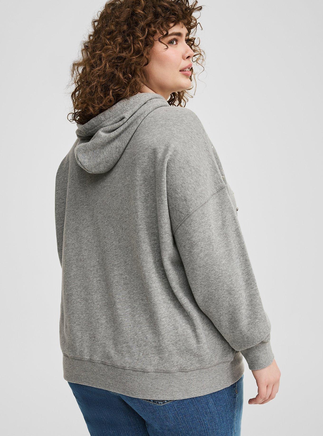 Drop Shoulder Rhinestone Hoodie