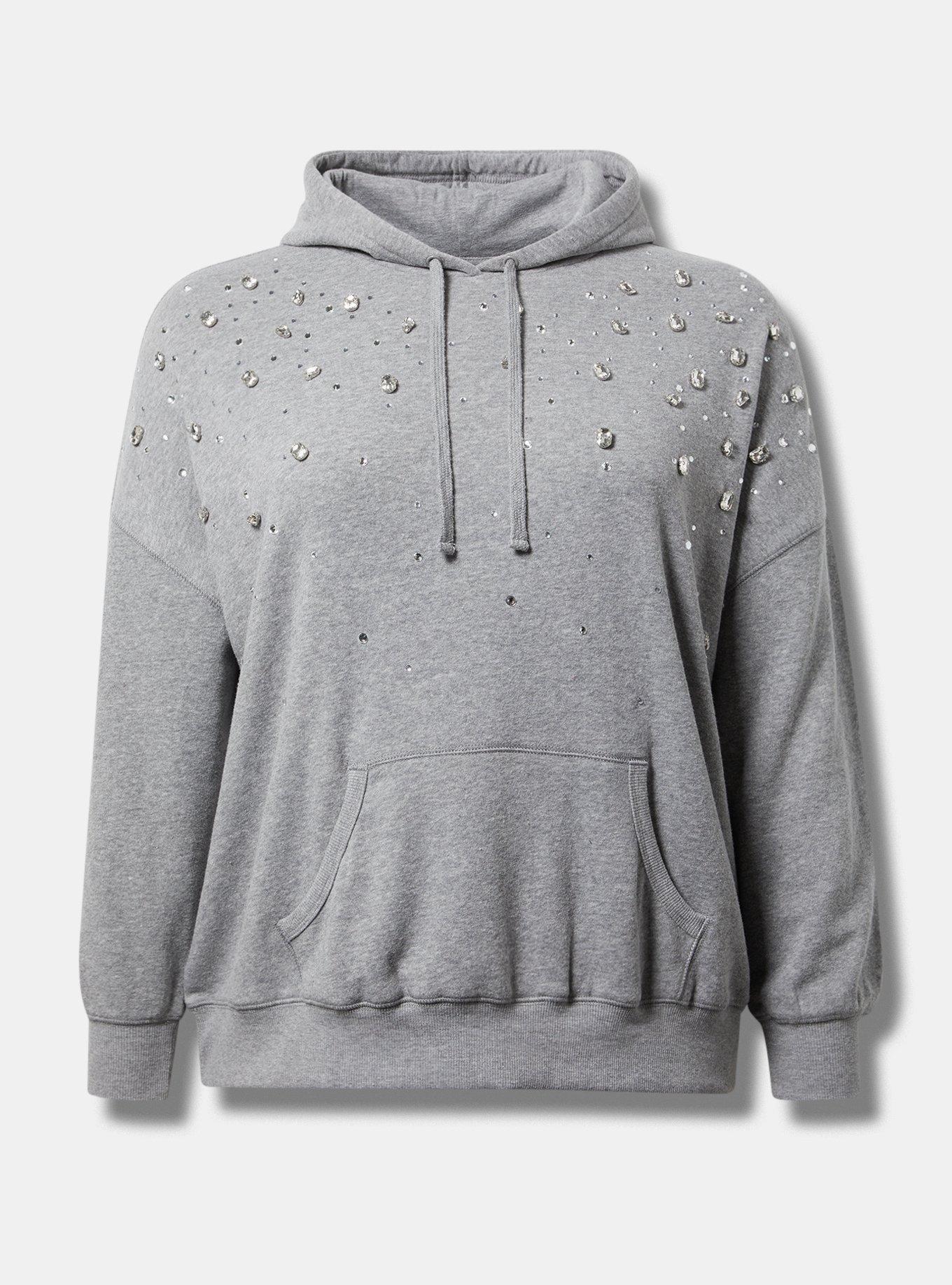 Drop Shoulder Rhinestone Hoodie