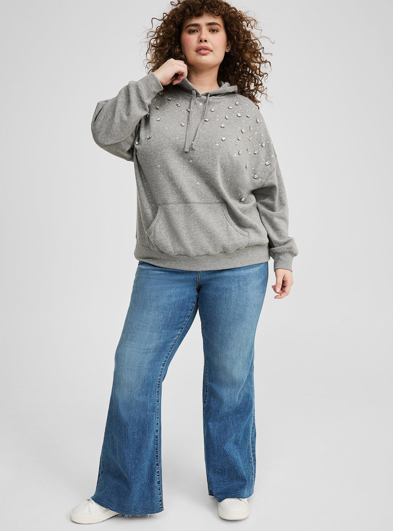 Drop Shoulder Rhinestone Hoodie